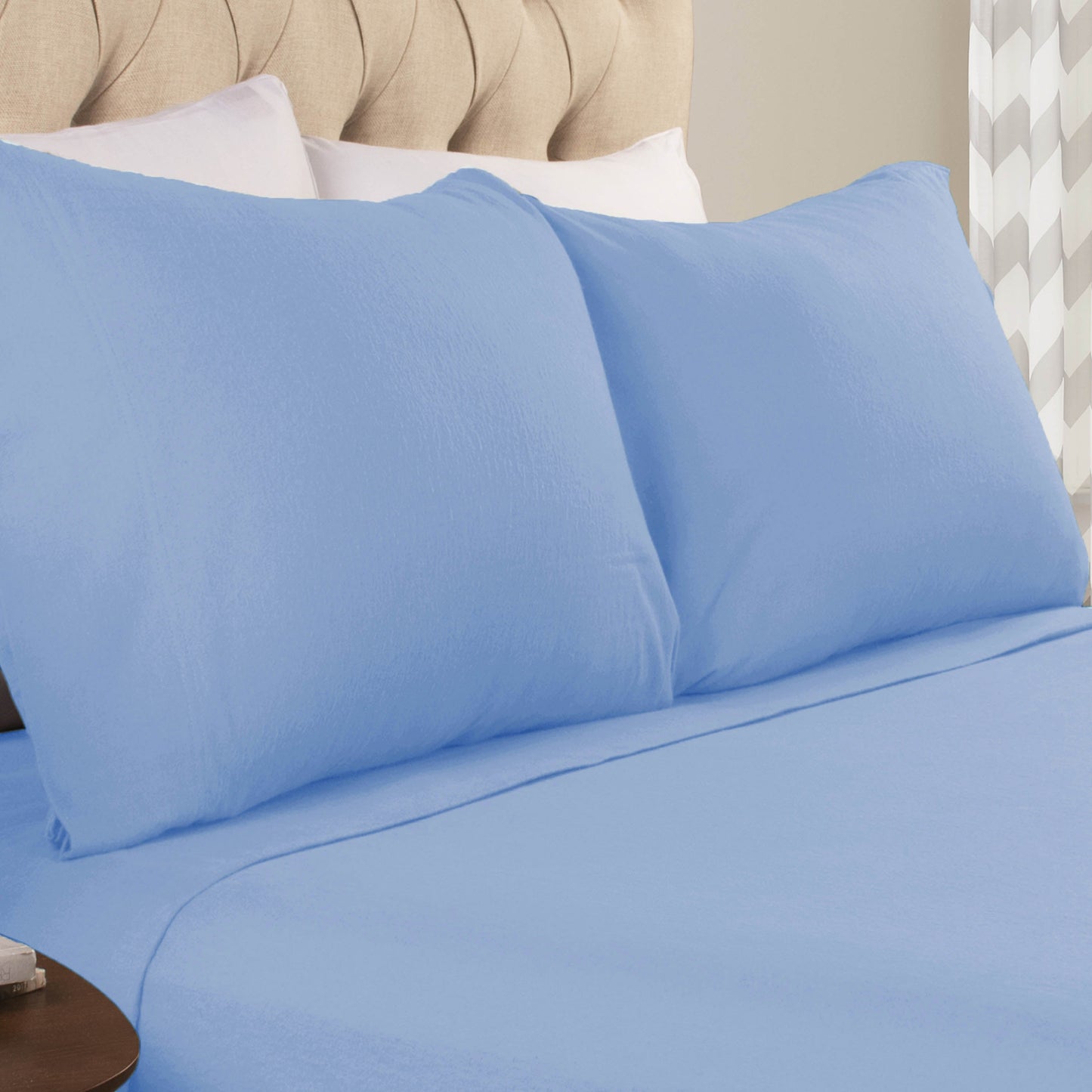 Solid Flannel Cotton Soft Fuzzy Pillowcases, Set of 2 - Blue