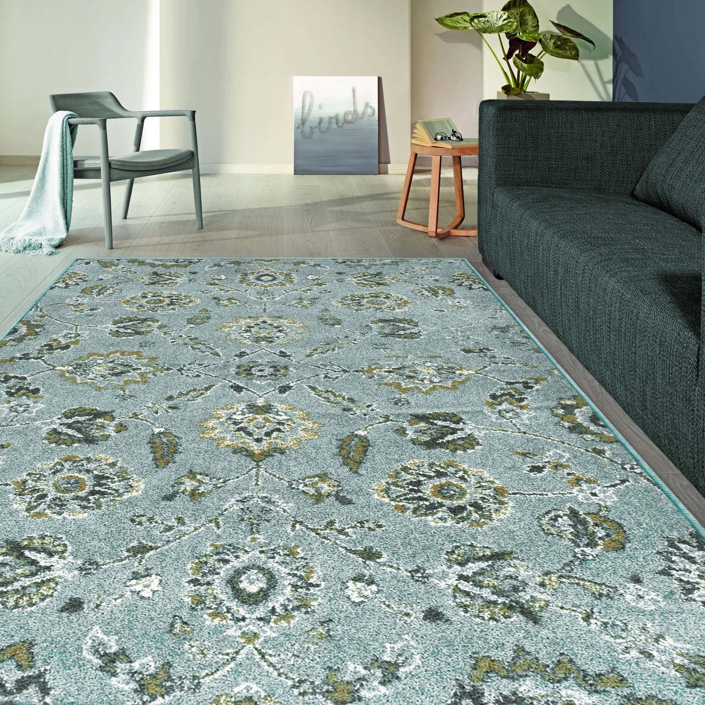 Brookshire Antique Traditional Floral Indoor Area Rug - Blue