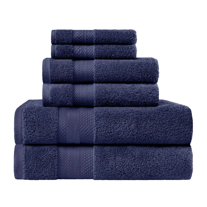 Turkish Cotton Highly Absorbent Solid 6 Piece Towel Set - CrownBlue