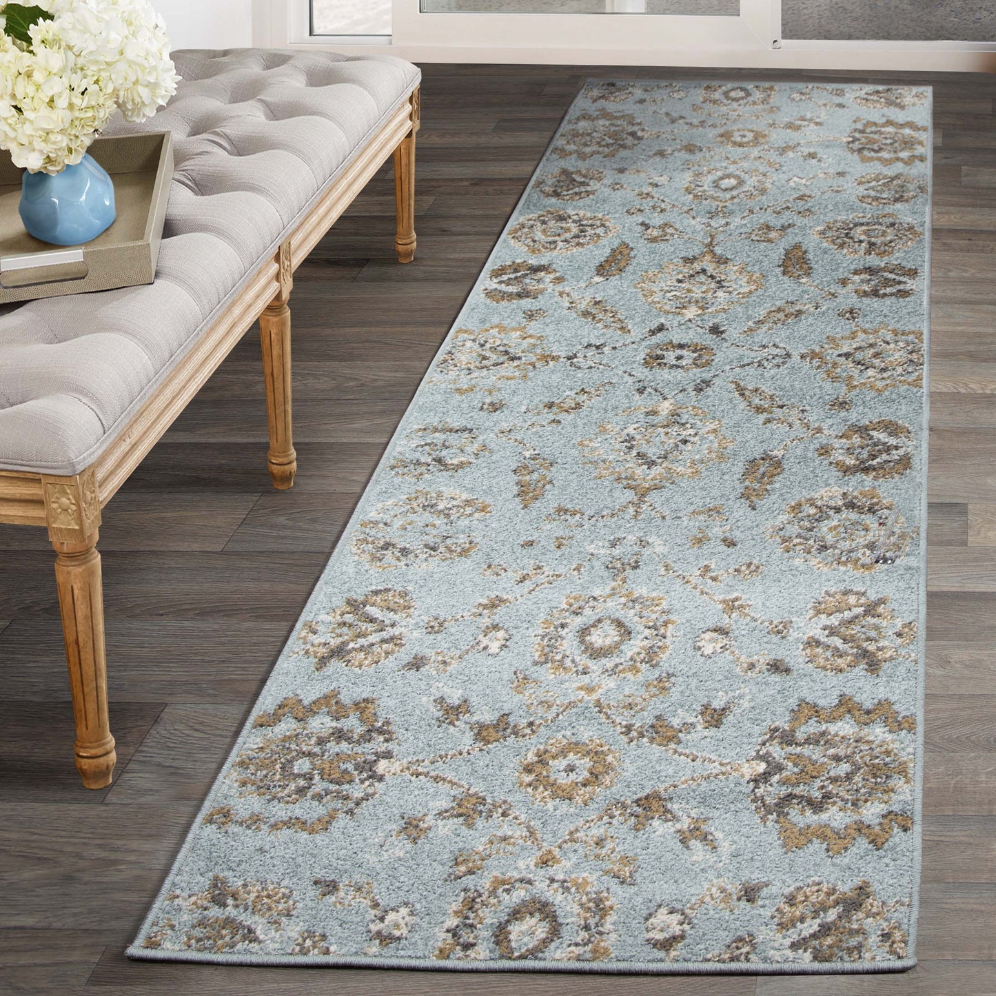 Brookshire Antique Traditional Floral Indoor Area Rug - Blue