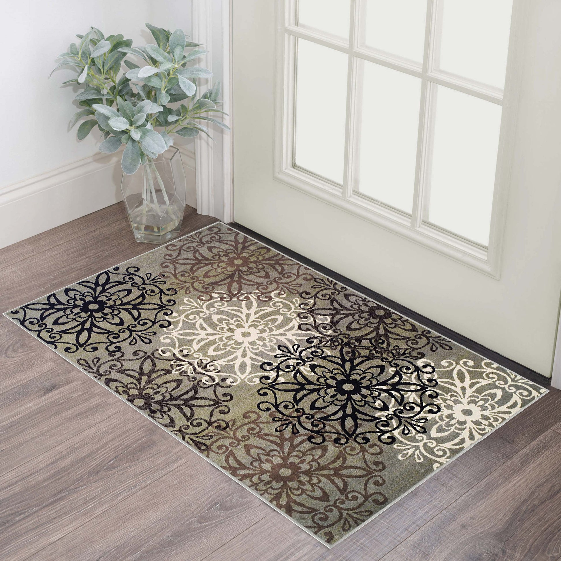 Leigh Traditional Floral Scroll Indoor Area Rug or Runner Rug Or Door Mat - Blue