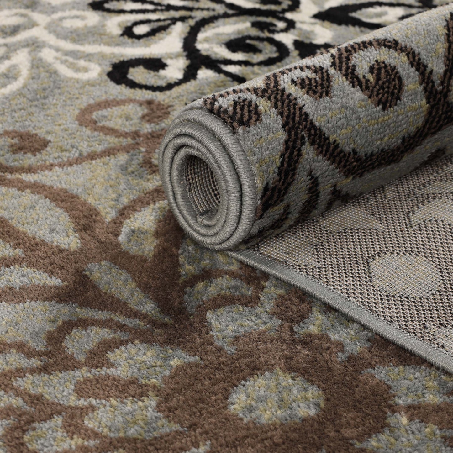 Leigh Traditional Floral Scroll Indoor Area Rug or Runner Rug Or Door Mat - Blue