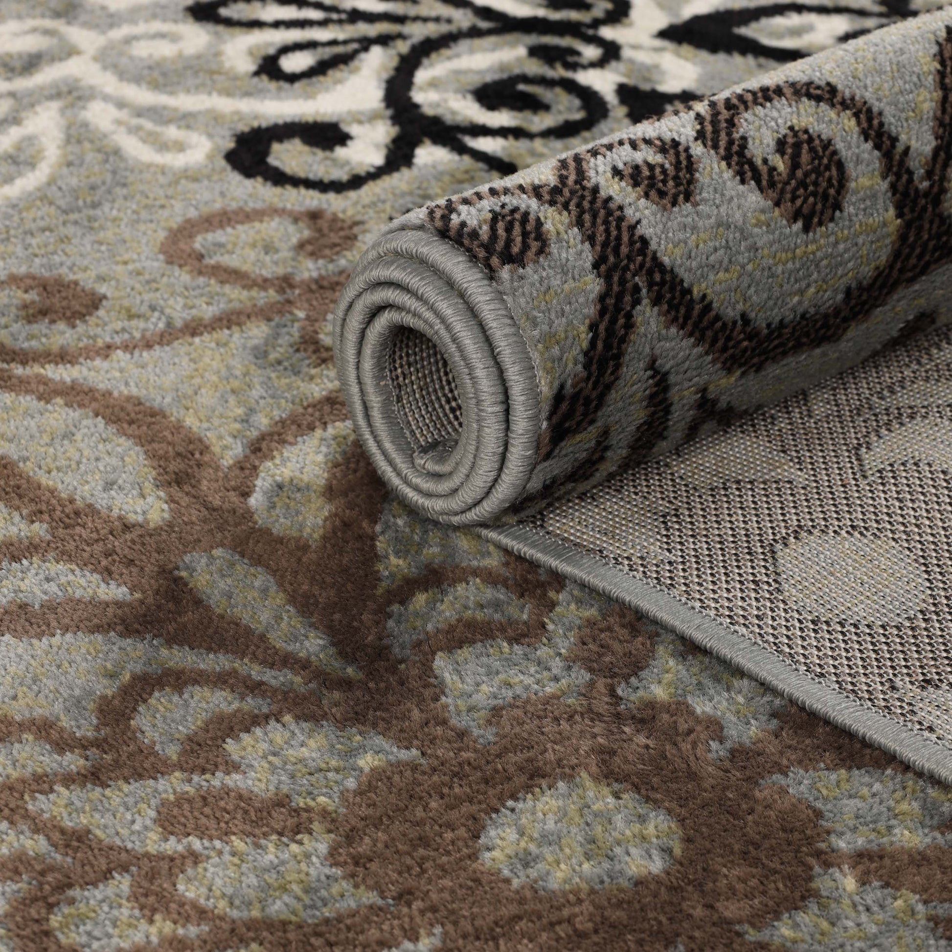 Leigh Traditional Floral Scroll Indoor Area Rug or Runner Rug Or Door Mat - Blue