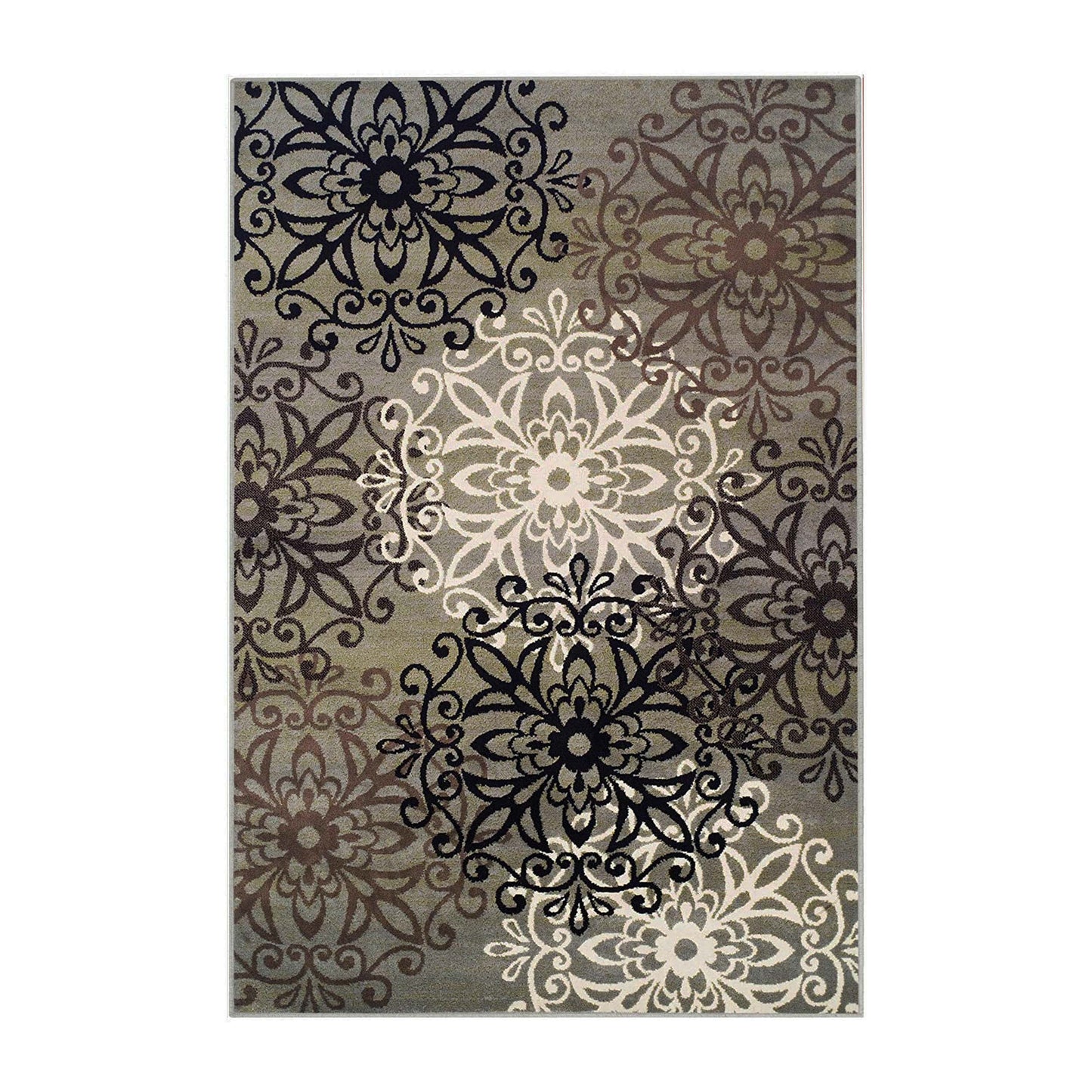 Leigh Traditional Floral Scroll Indoor Area Rug or Runner Rug Or Door Mat - Blue