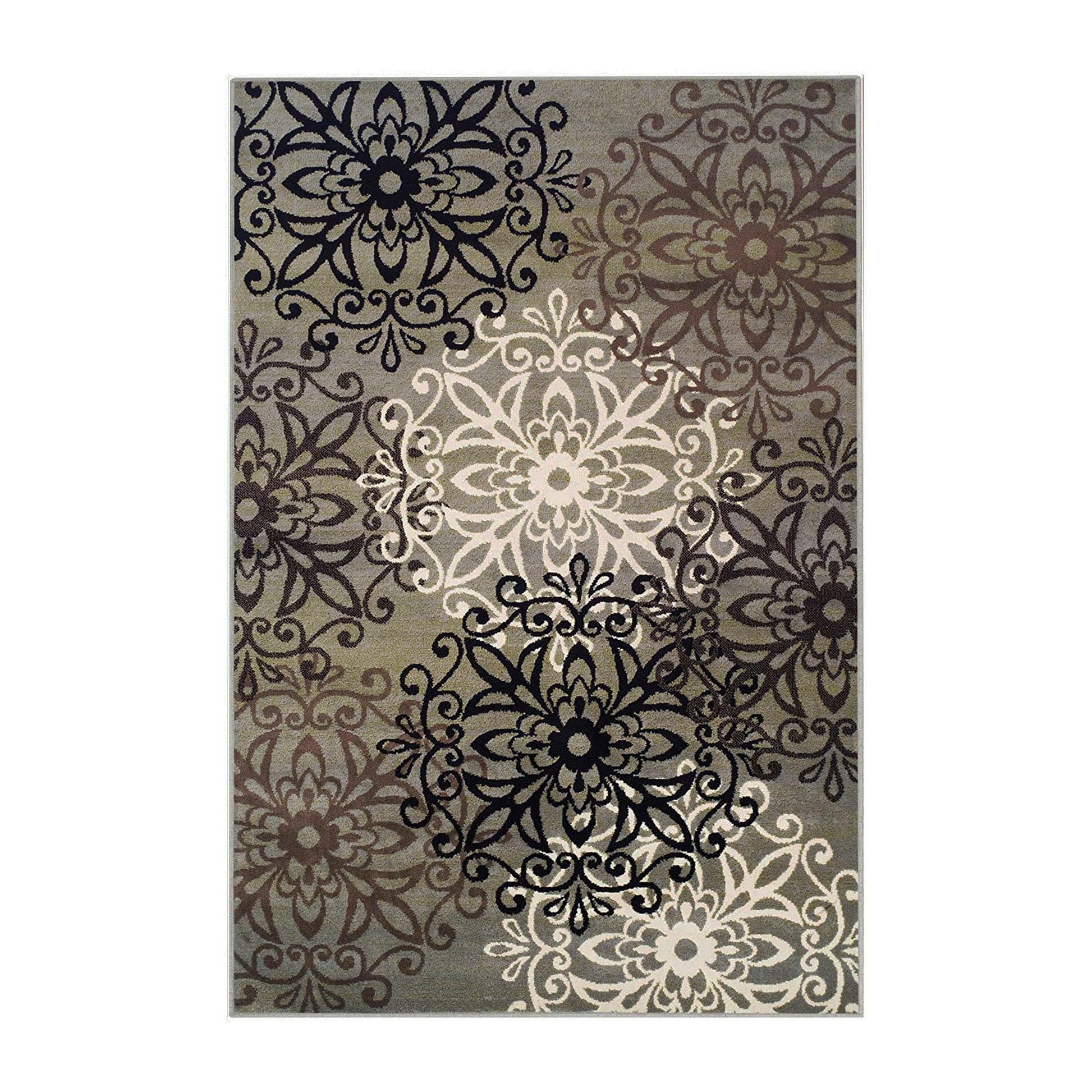 Leigh Traditional Floral Scroll Indoor Area Rug or Runner Rug Or Door Mat - Blue