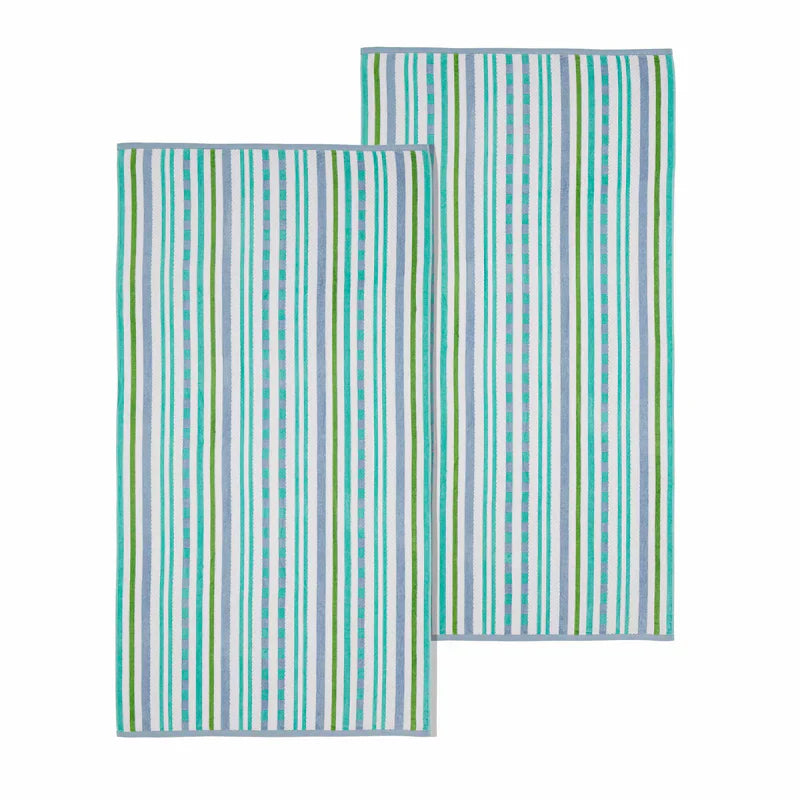 Stripe Cotton Oversized Medium Weight 2 Piece Beach Towel Set -Blue