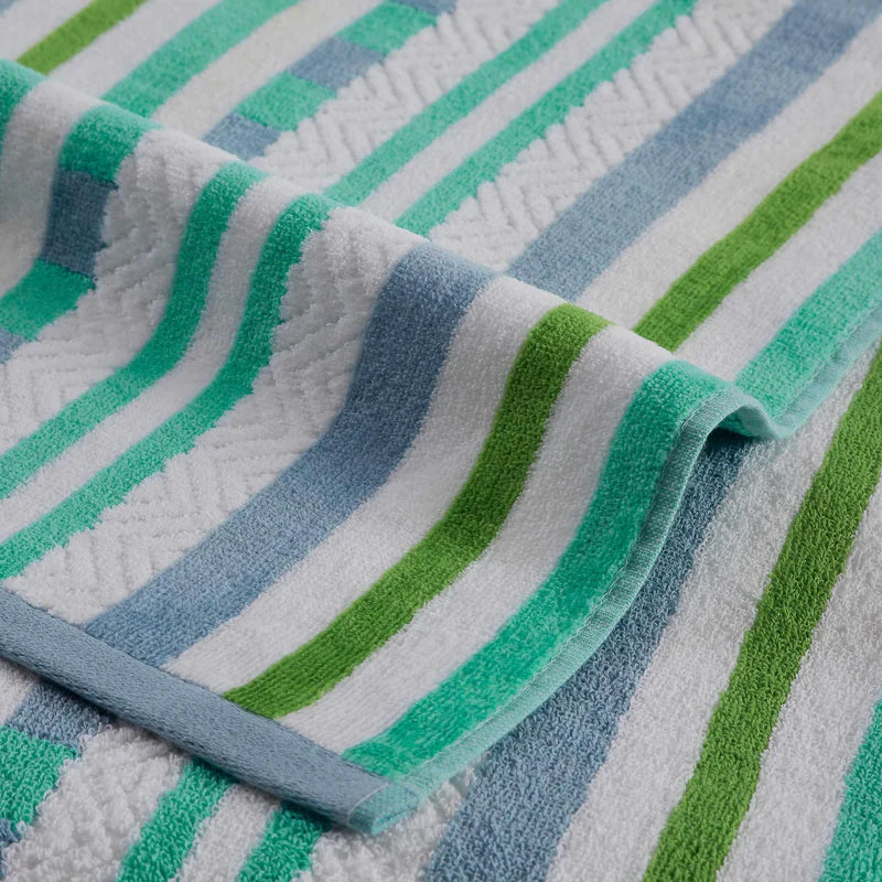 Stripe Cotton Oversized Medium Weight 2 Piece Beach Towel Set -Blue