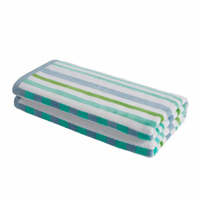 Stripe Cotton Oversized Medium Weight 2 Piece Beach Towel Set - Blue