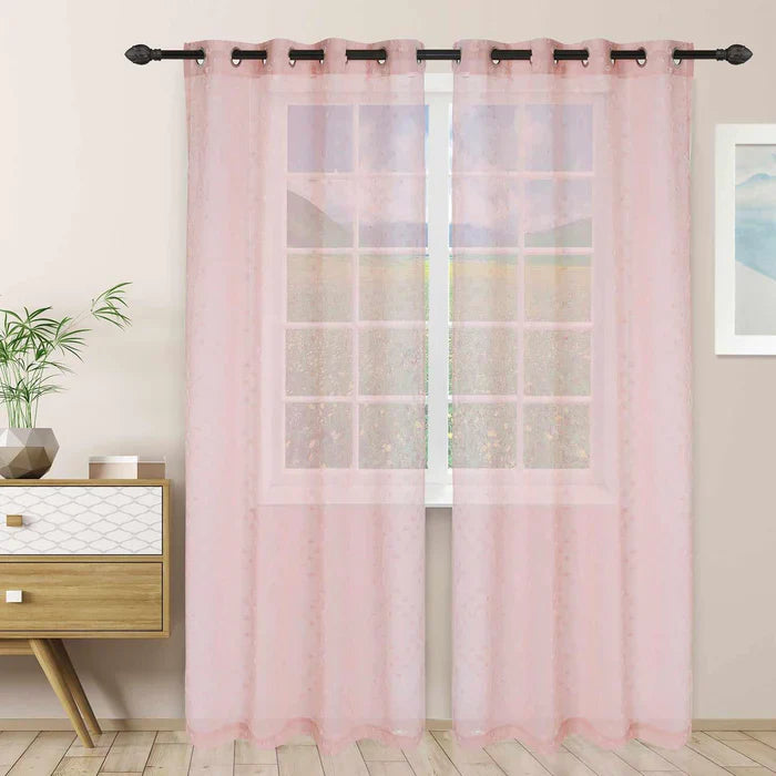 Sheer Poppy Floral Modern Textured Grommet Curtain Panels Set of 2 - Blush