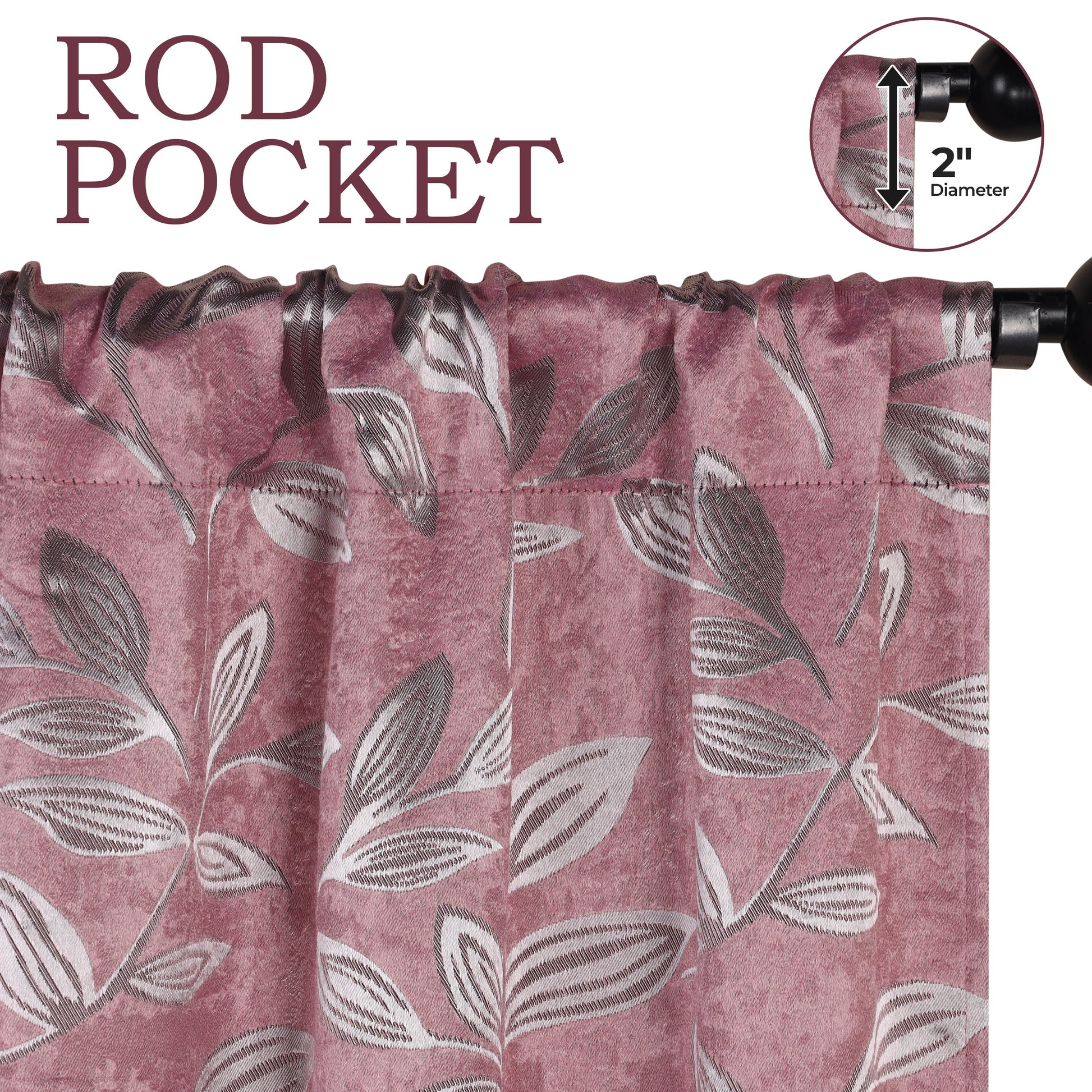 Leaves Machine Washable Room Darkening Blackout Curtains, Set of 2 - Blush