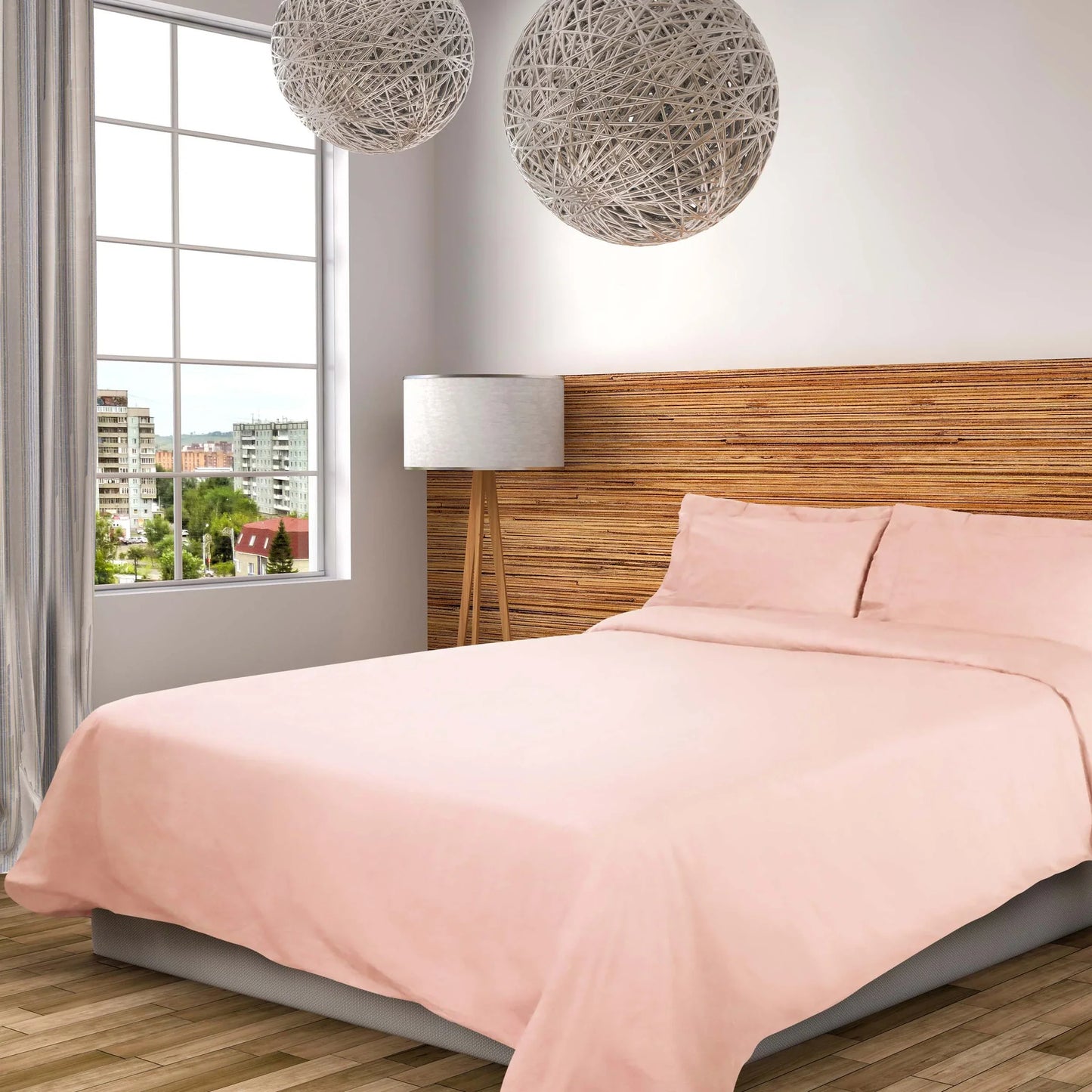 Cotton Percale Modern Traditional Duvet Cover Set - Blush