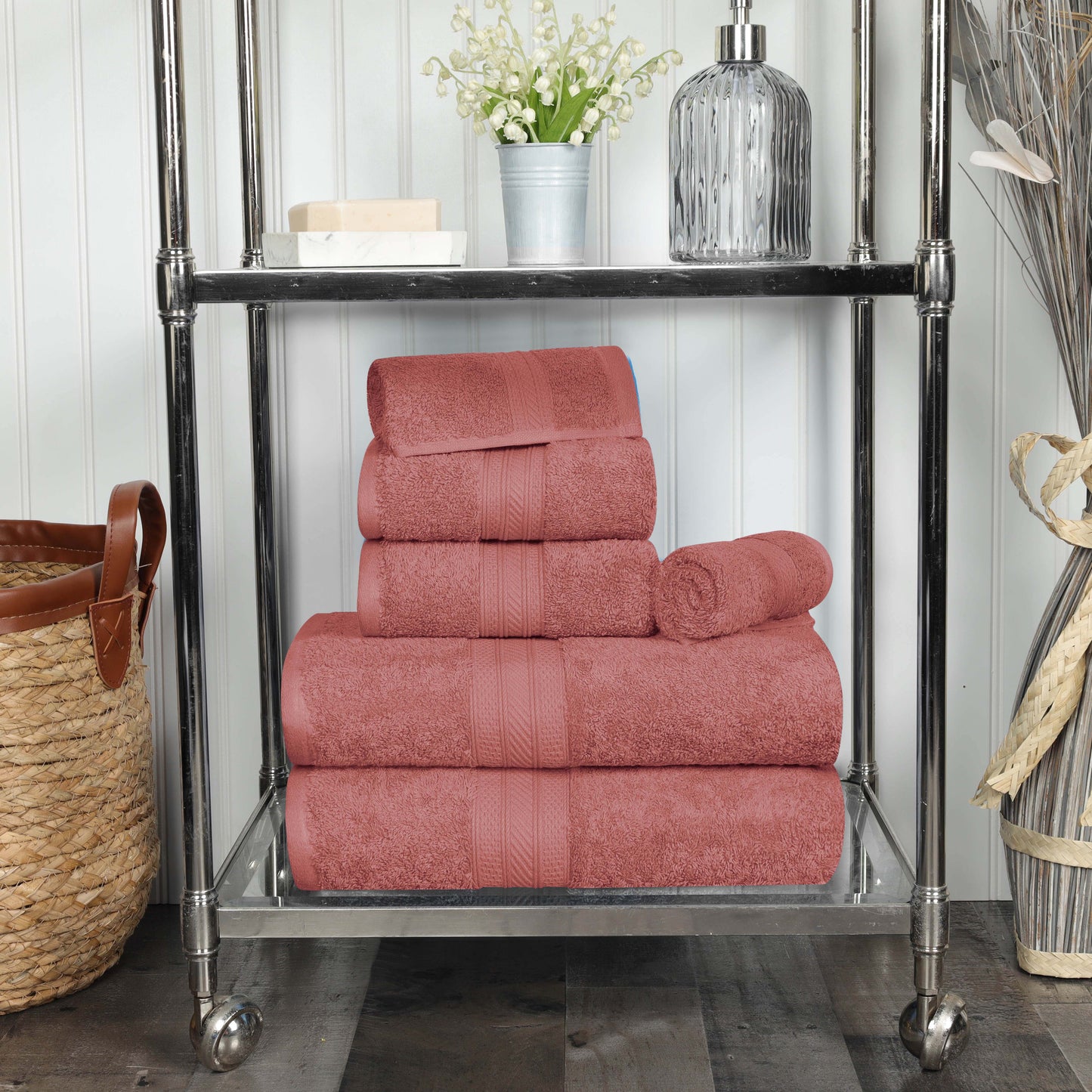 Cotton Heavyweight Absorbent Plush 6 Piece Towel Set - Blush
