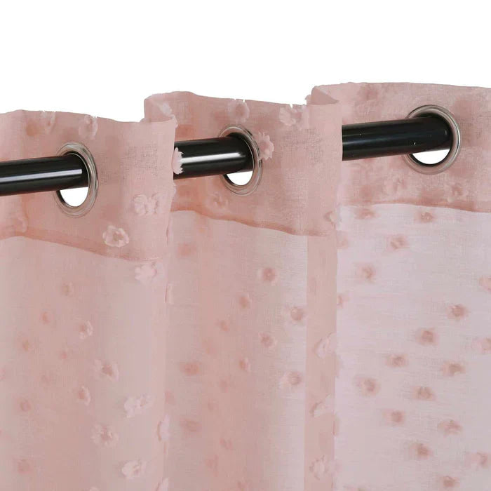 Sheer Poppy Floral Modern Textured Grommet Curtain Panels Set of 2 - Blush