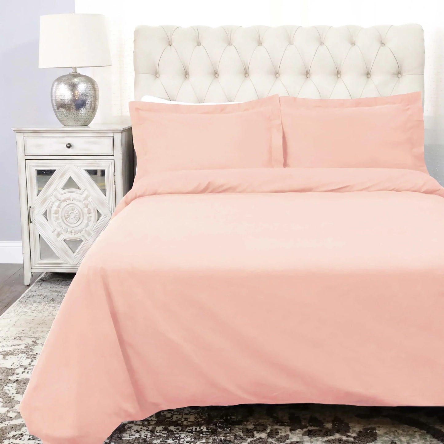 Cotton Percale Modern Traditional Duvet Cover Set - Blush