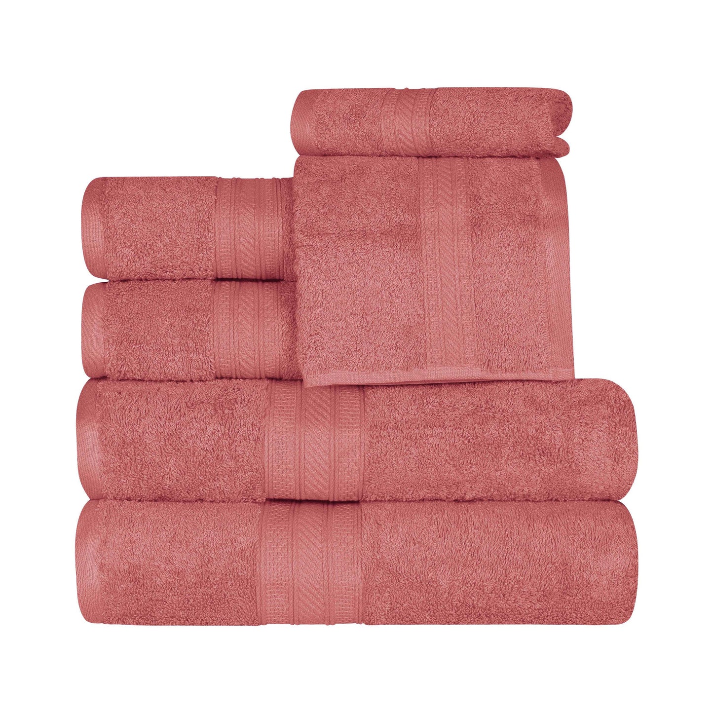 Cotton Heavyweight Absorbent Plush 6 Piece Towel Set - Blush