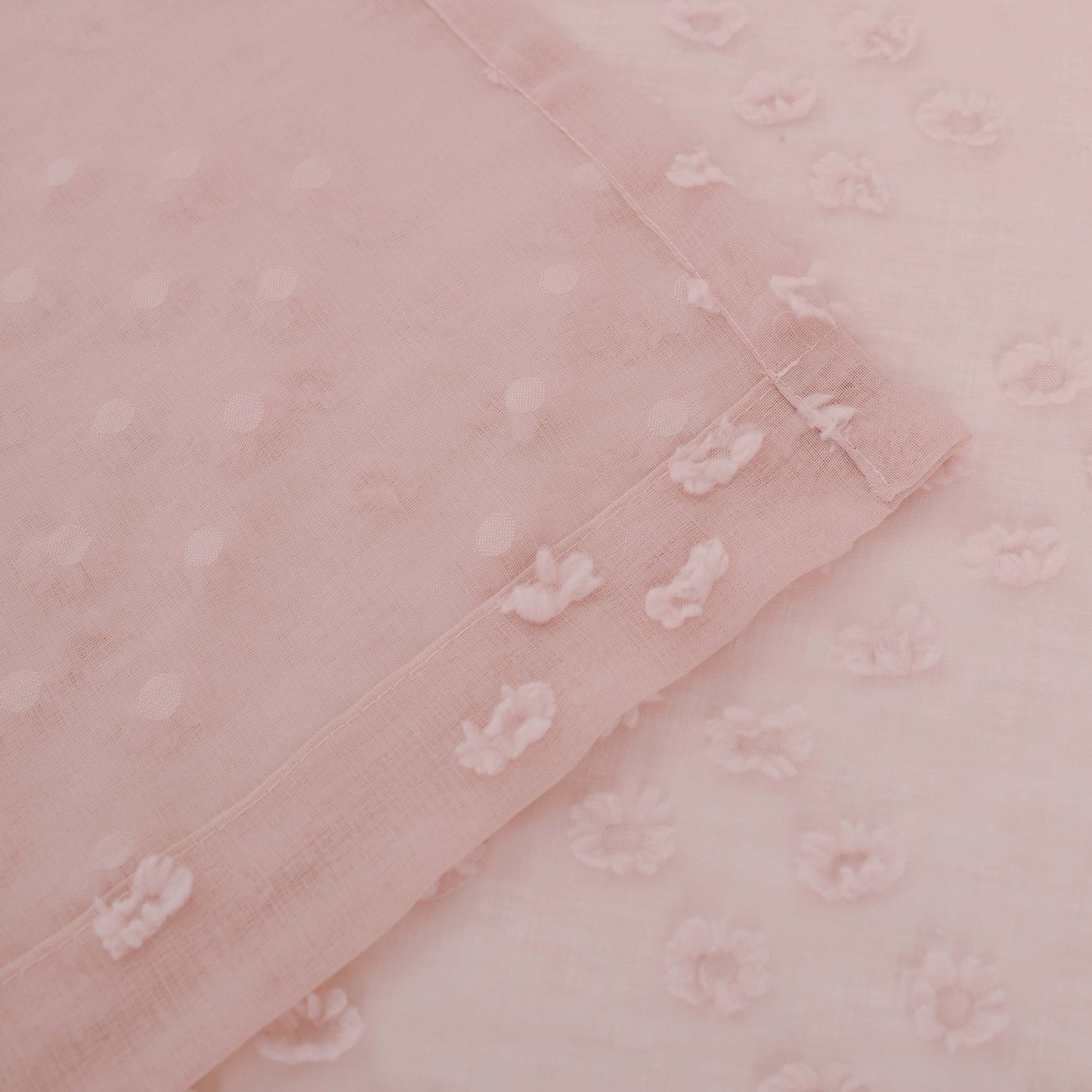 Sheer Poppy Floral Modern Textured Grommet Curtain Panels Set of 2 - Blush