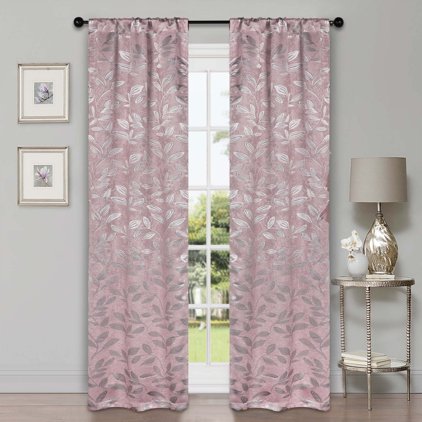 Leaves Room Darkening Washable Blackout Curtain Panels, Set of 2