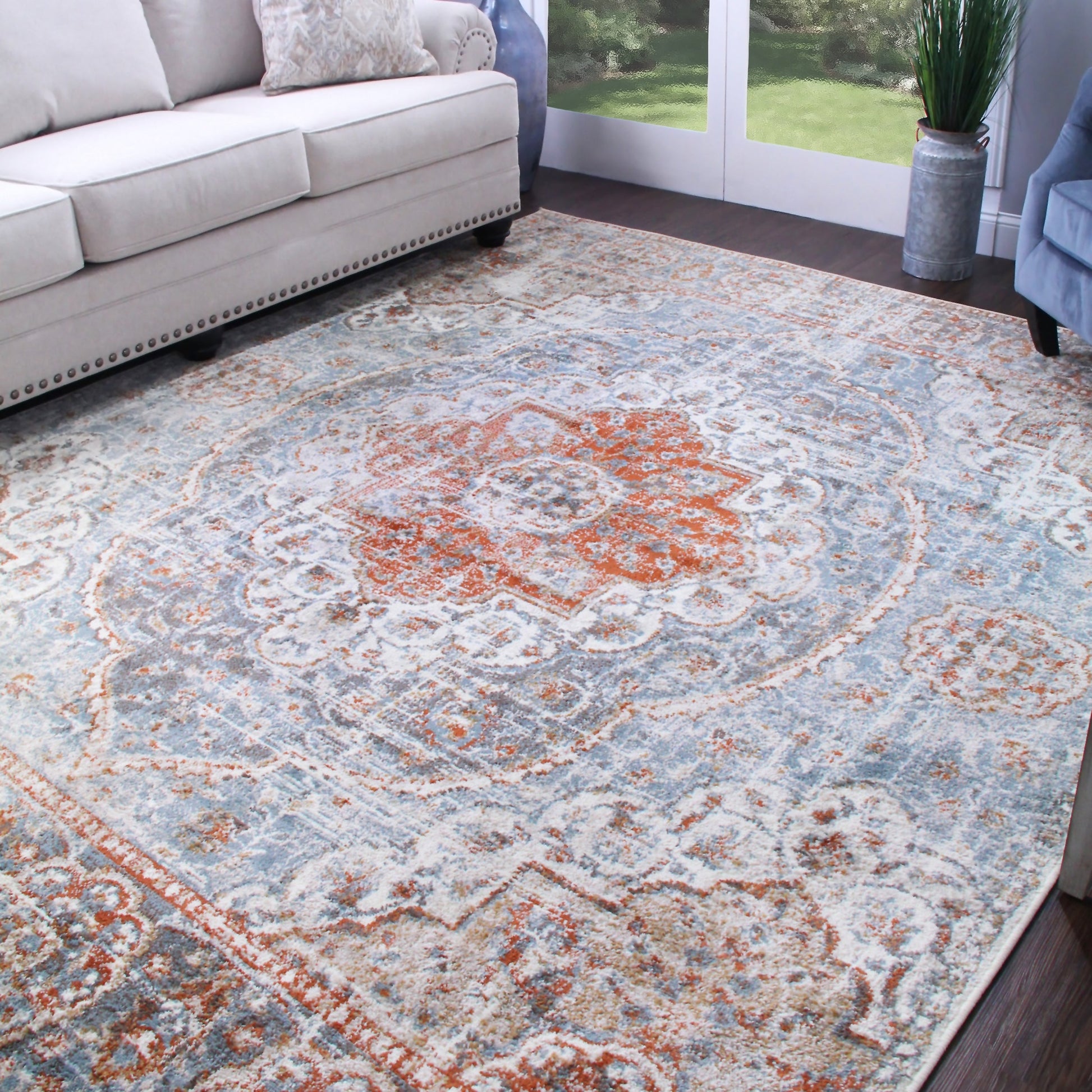 Bodhi Vintage Floral Classic Medallion Indoor Area Rug or Runner - Canal Blue
