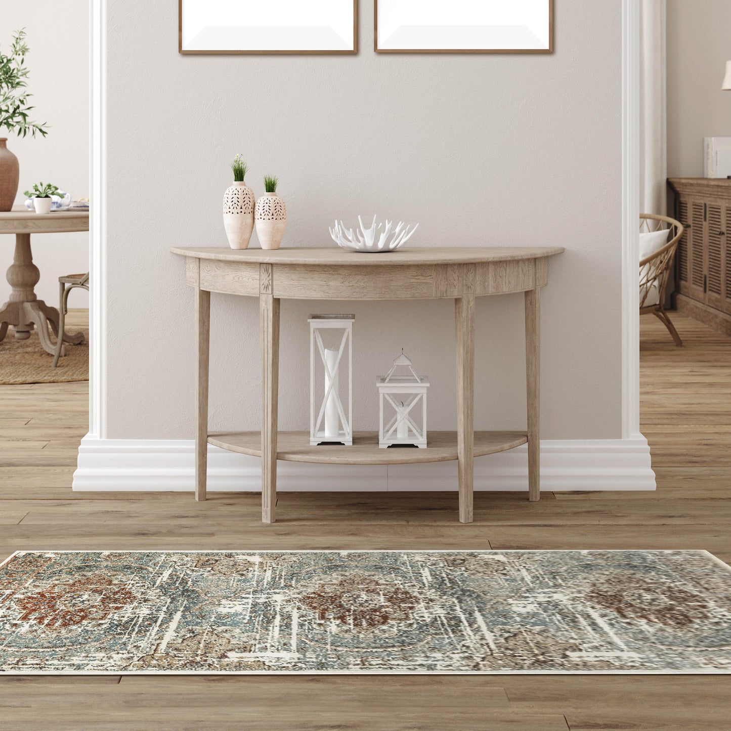 Bodhi Vintage Floral Classic Medallion Indoor Area Rug or Runner - Canal Blue