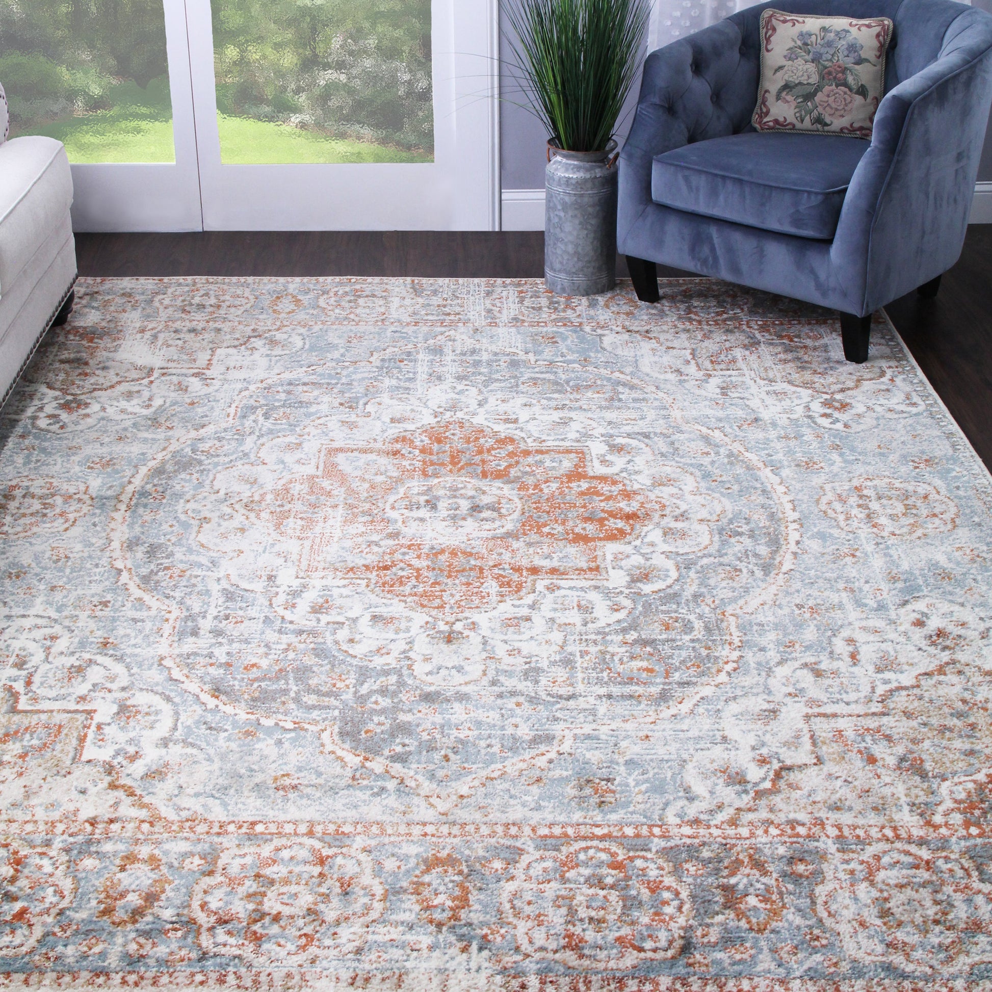 Bodhi Vintage Floral Classic Medallion Indoor Area Rug or Runner - Canal Blue