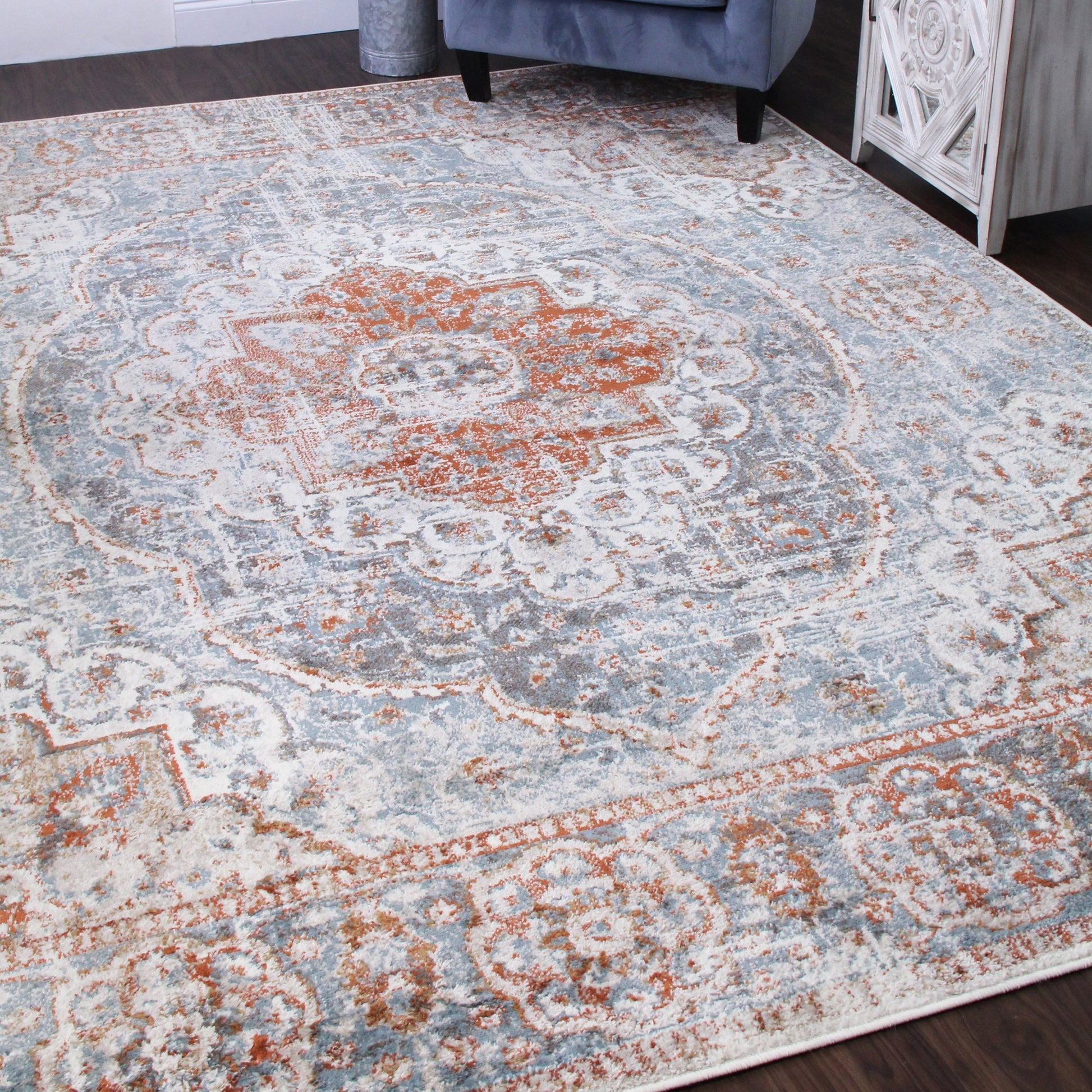 Bodhi Vintage Floral Classic Medallion Indoor Area Rug or Runner - Canal Blue