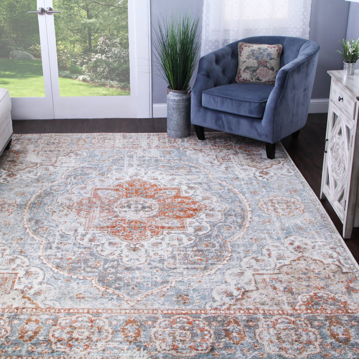 Bodhi Vintage Floral Classic Medallion Indoor Area Rug or Runner - Canal Blue