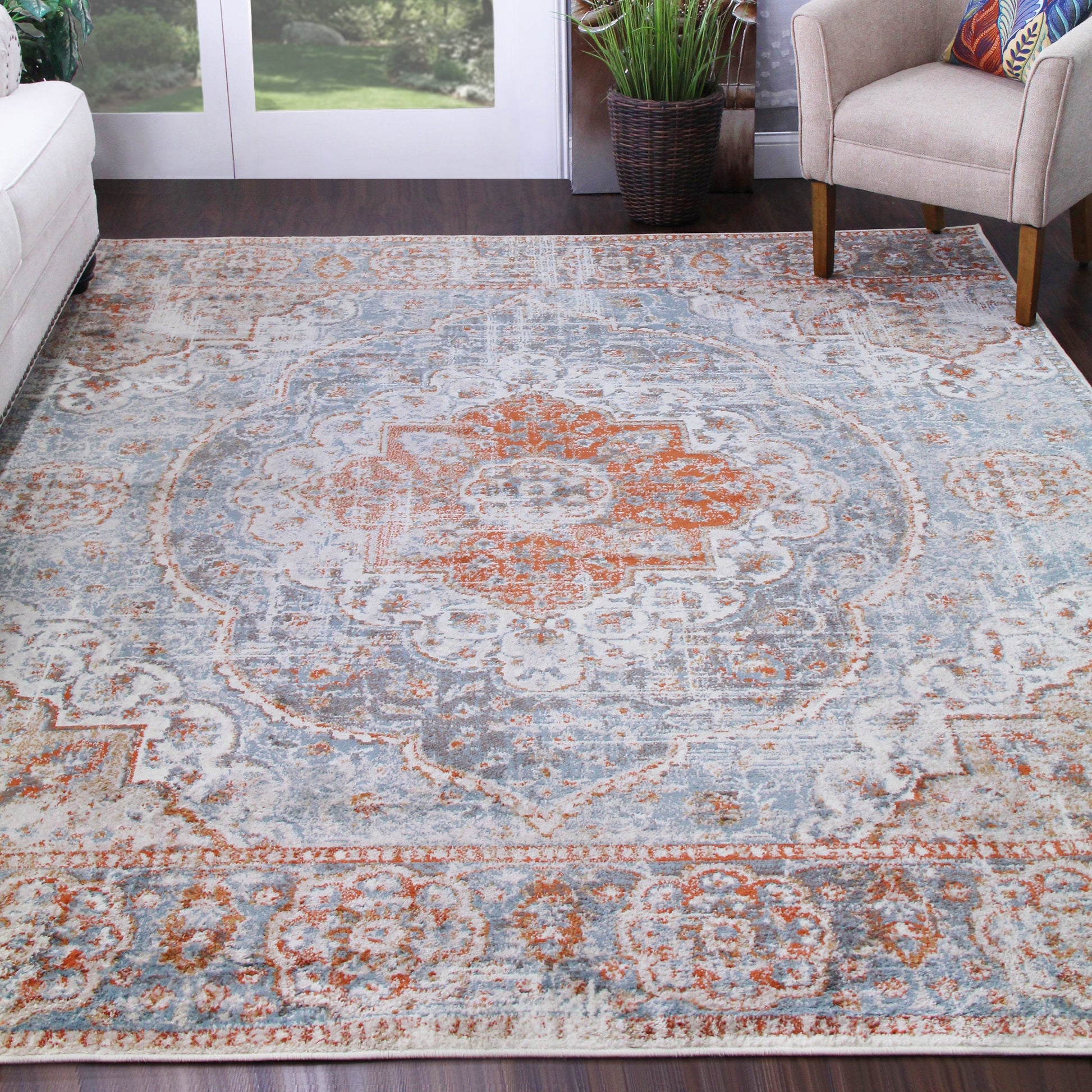 Bodhi Vintage Floral Classic Medallion Indoor Area Rug or Runner - Canal Blue