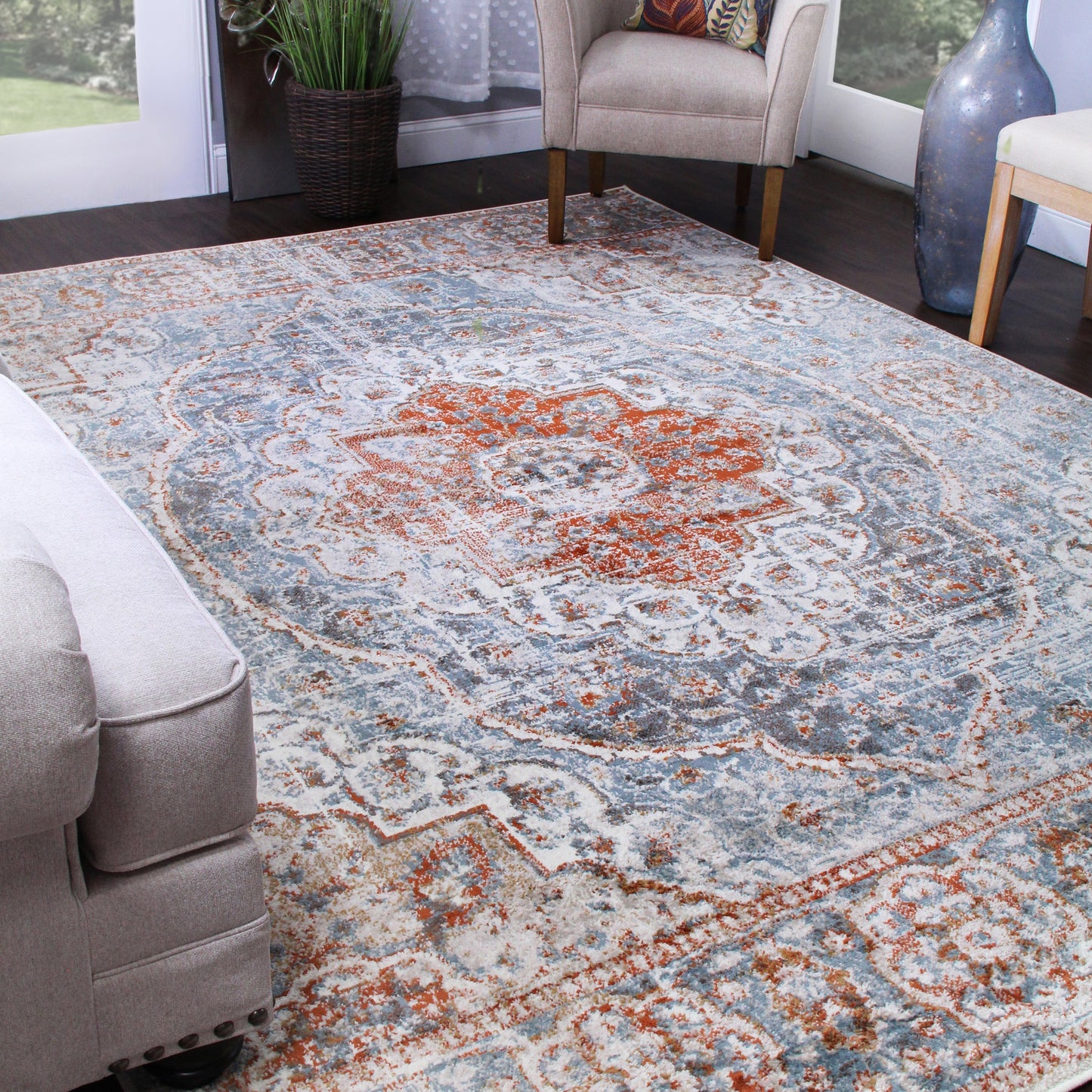 Bodhi Vintage Floral Classic Medallion Indoor Area Rug or Runner - Canal Blue