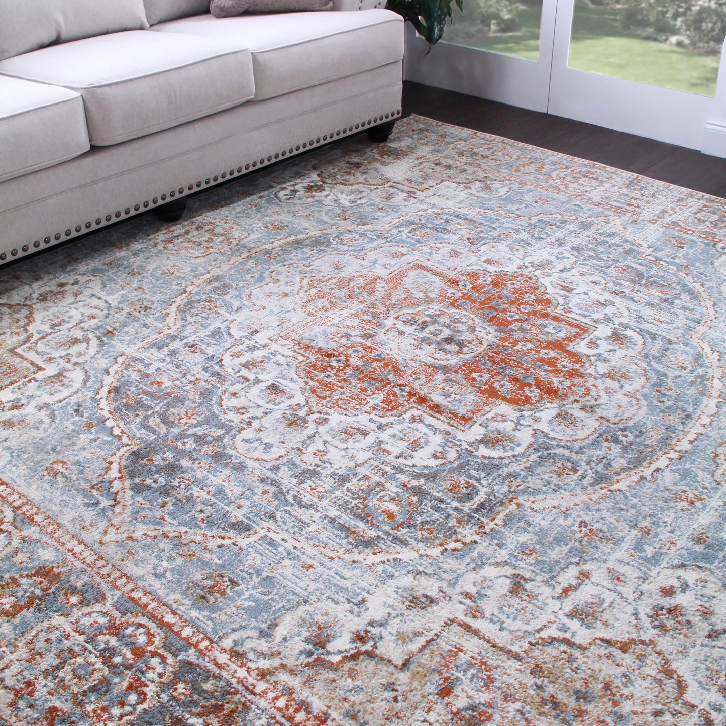 Bodhi Vintage Floral Classic Medallion Indoor Area Rug or Runner - Canal Blue