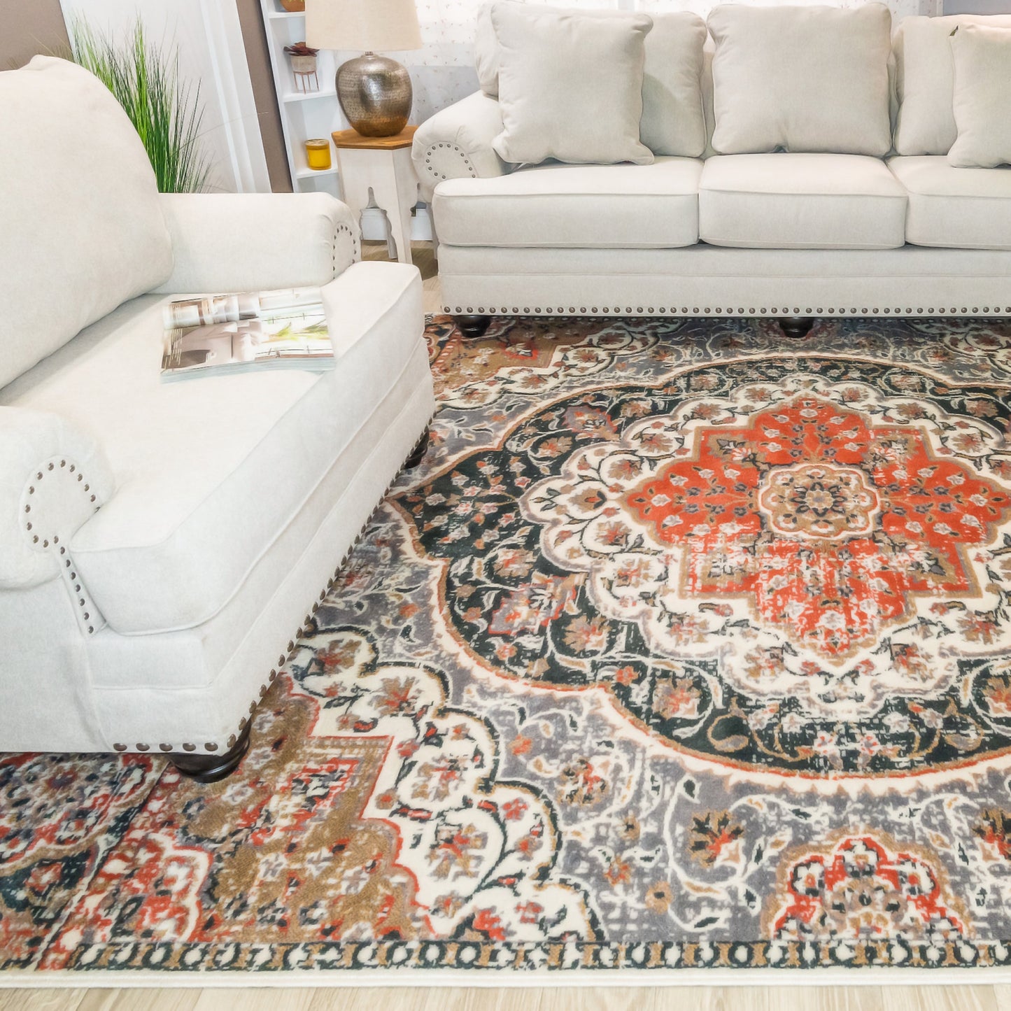 Bodhi Vintage Floral Classic Medallion Indoor Area Rug or Runner - Ginger