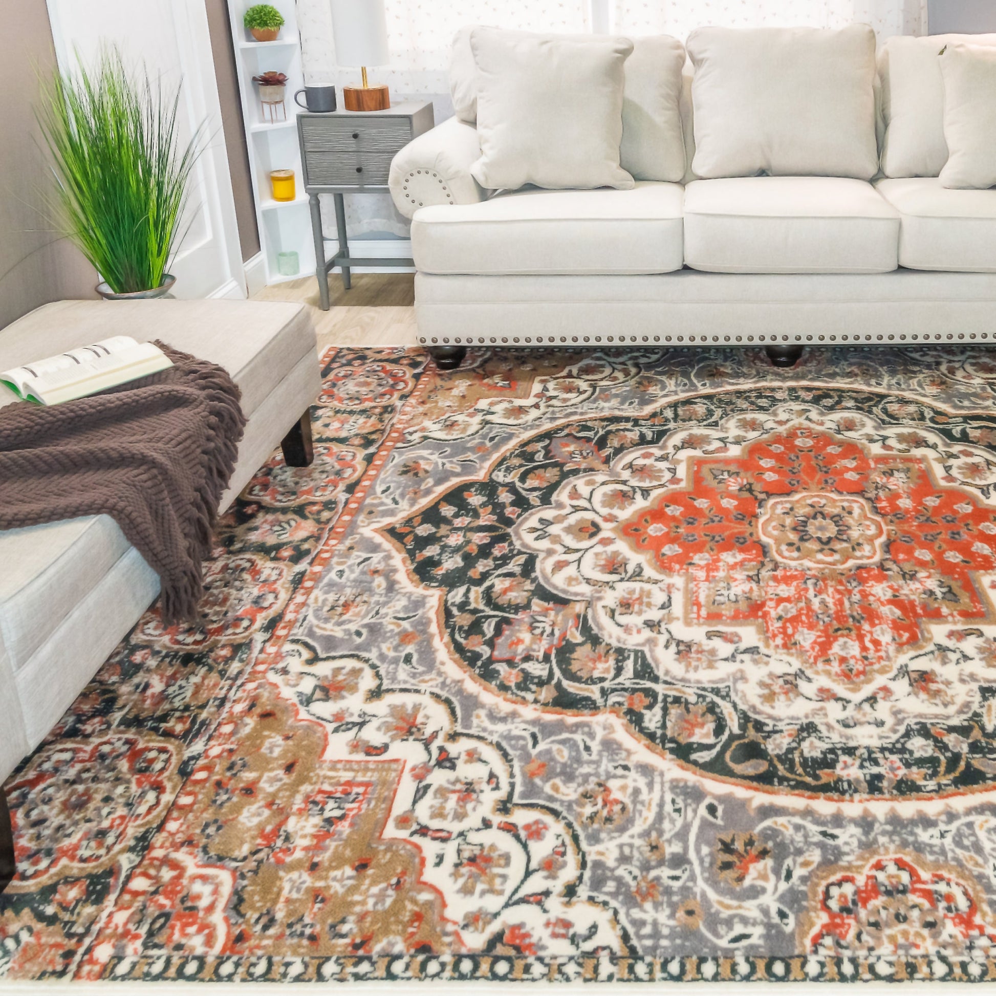 Bodhi Vintage Floral Classic Medallion Indoor Area Rug or Runner - Ginger