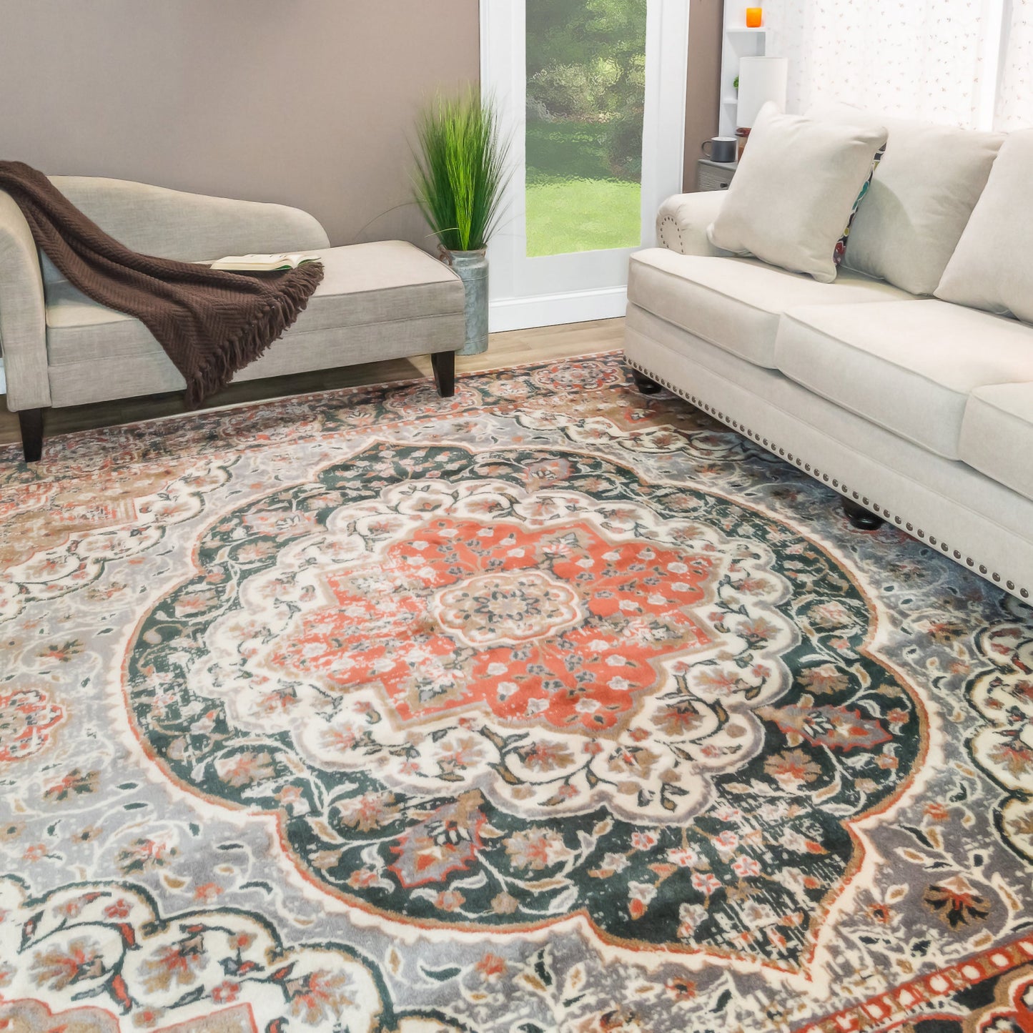 Bodhi Vintage Floral Classic Medallion Indoor Area Rug or Runner - Ginger