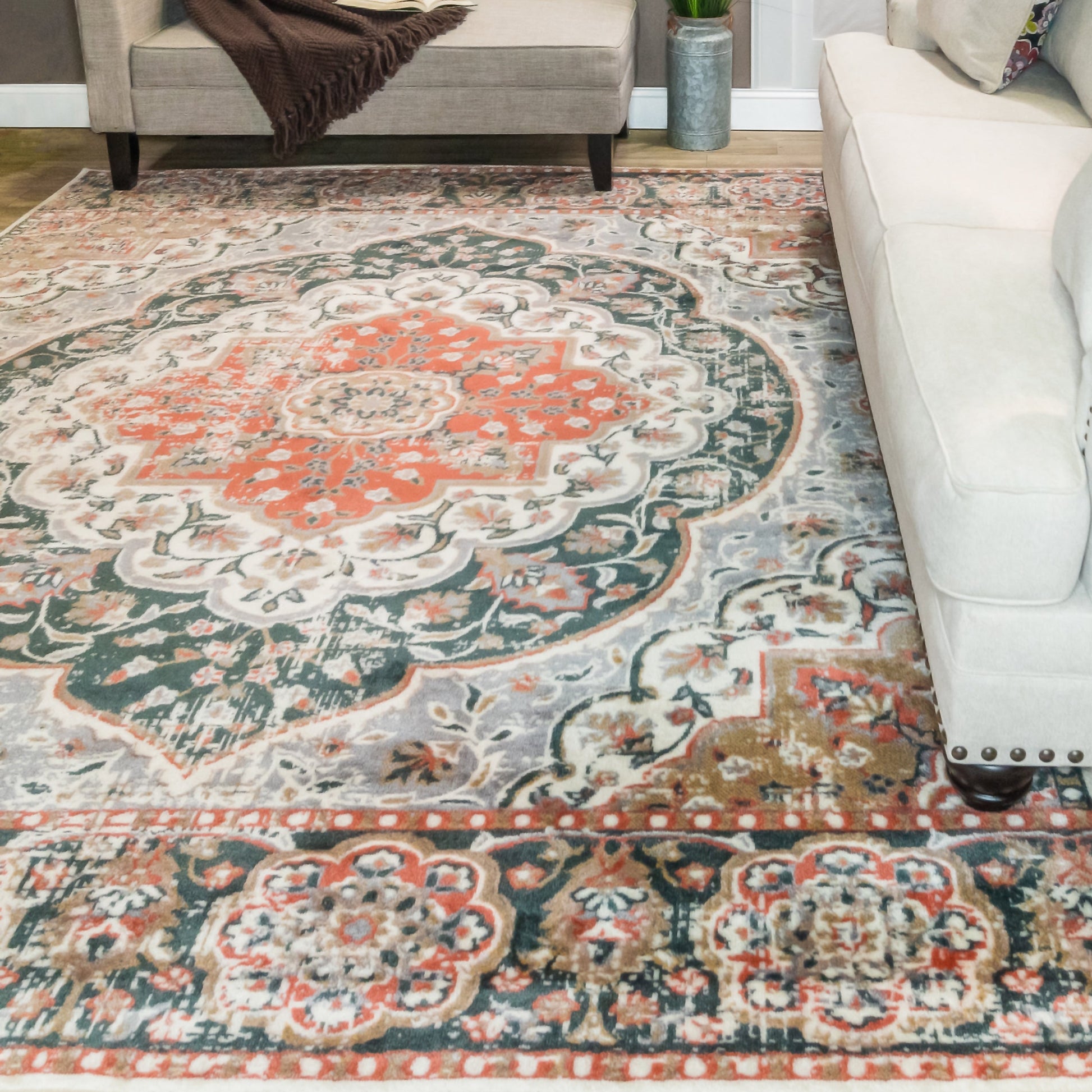 Bodhi Vintage Floral Classic Medallion Indoor Area Rug or Runner - Ginger