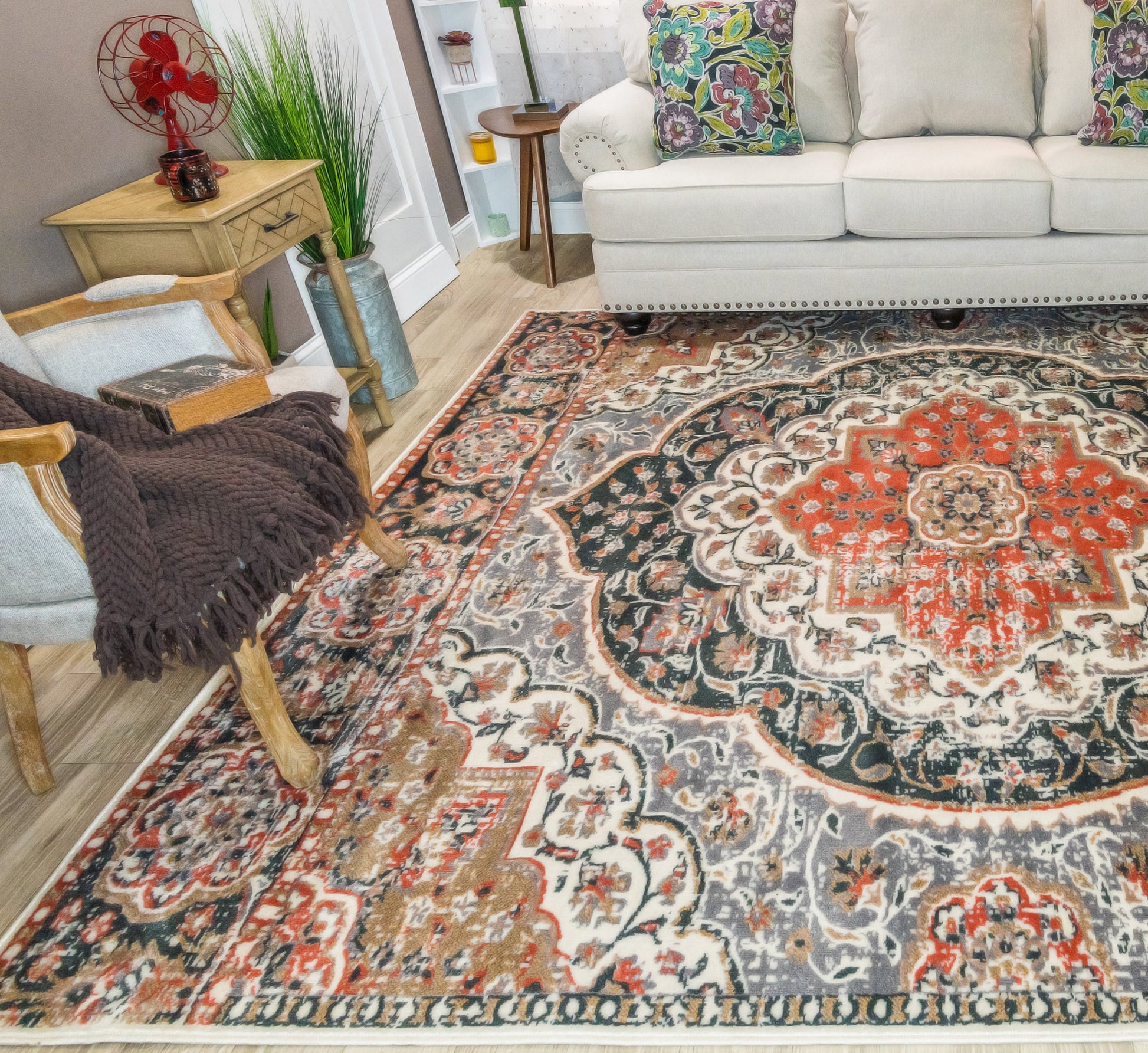 Bodhi Vintage Floral Classic Medallion Indoor Area Rug or Runner - Ginger