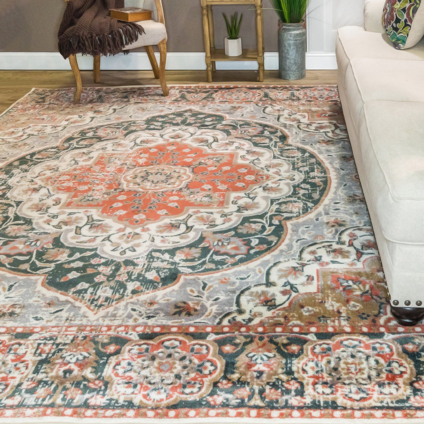 Bodhi Vintage Floral Classic Medallion Indoor Area Rug or Runner - Ginger