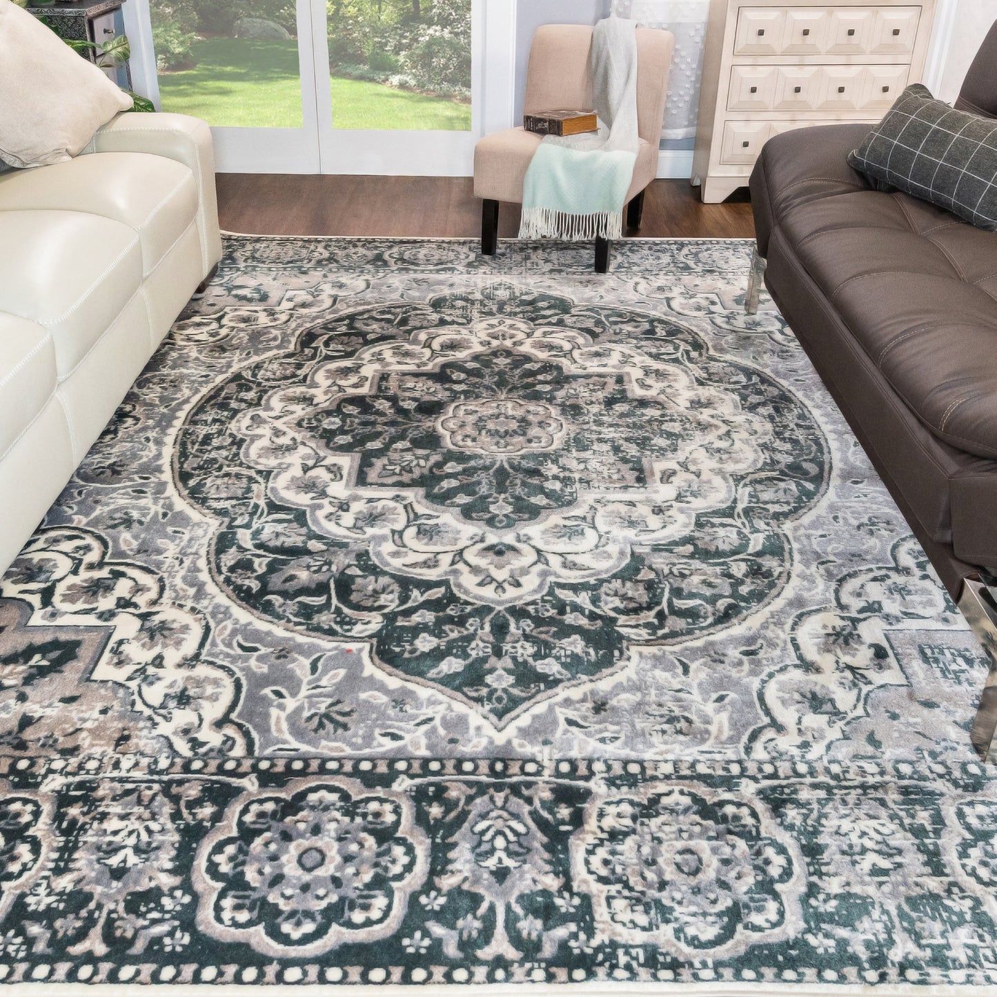 Bodhi Vintage Floral Classic Medallion Indoor Area Rug or Runner - Nightful Blue