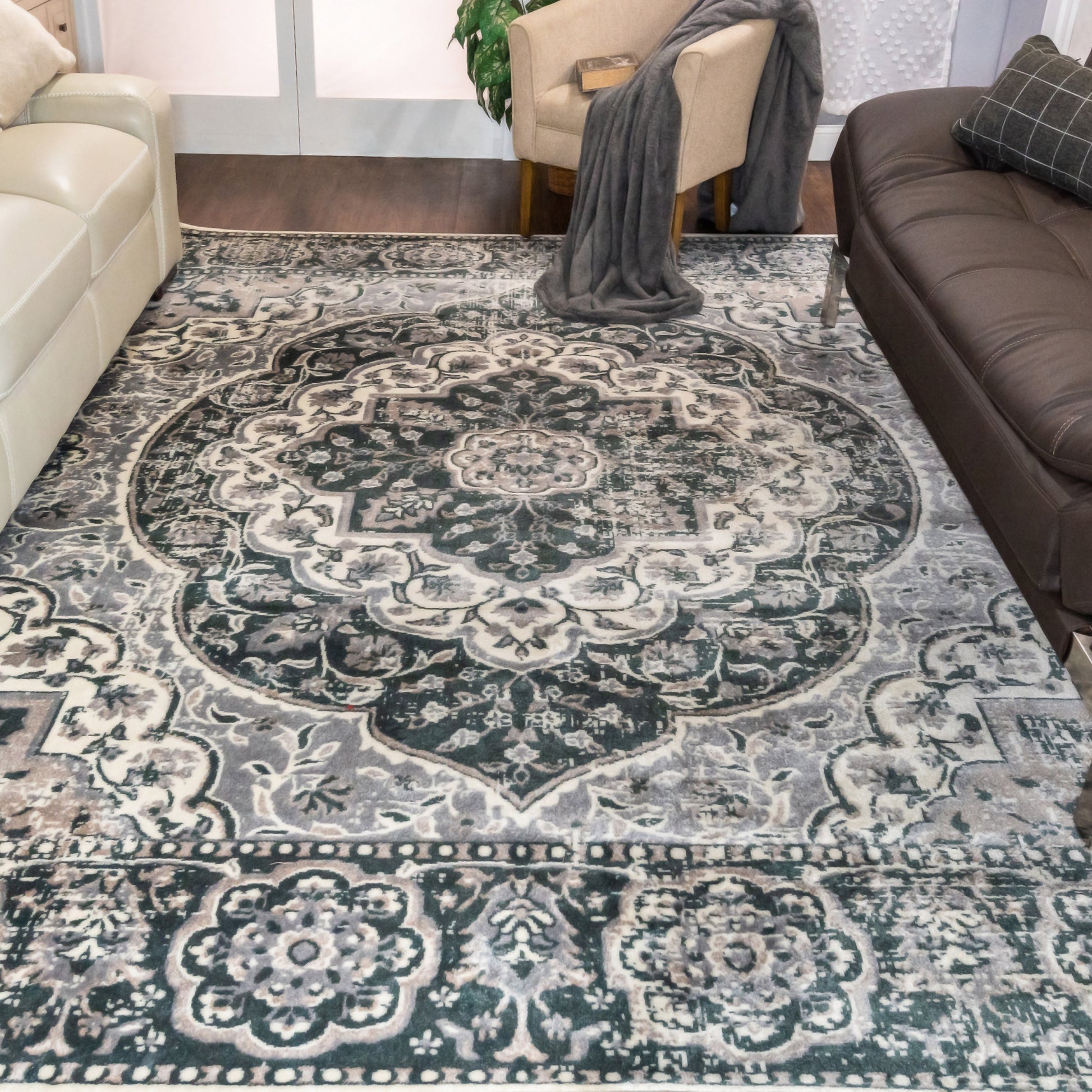 Bodhi Vintage Floral Classic Medallion Indoor Area Rug or Runner - Nightful Blue