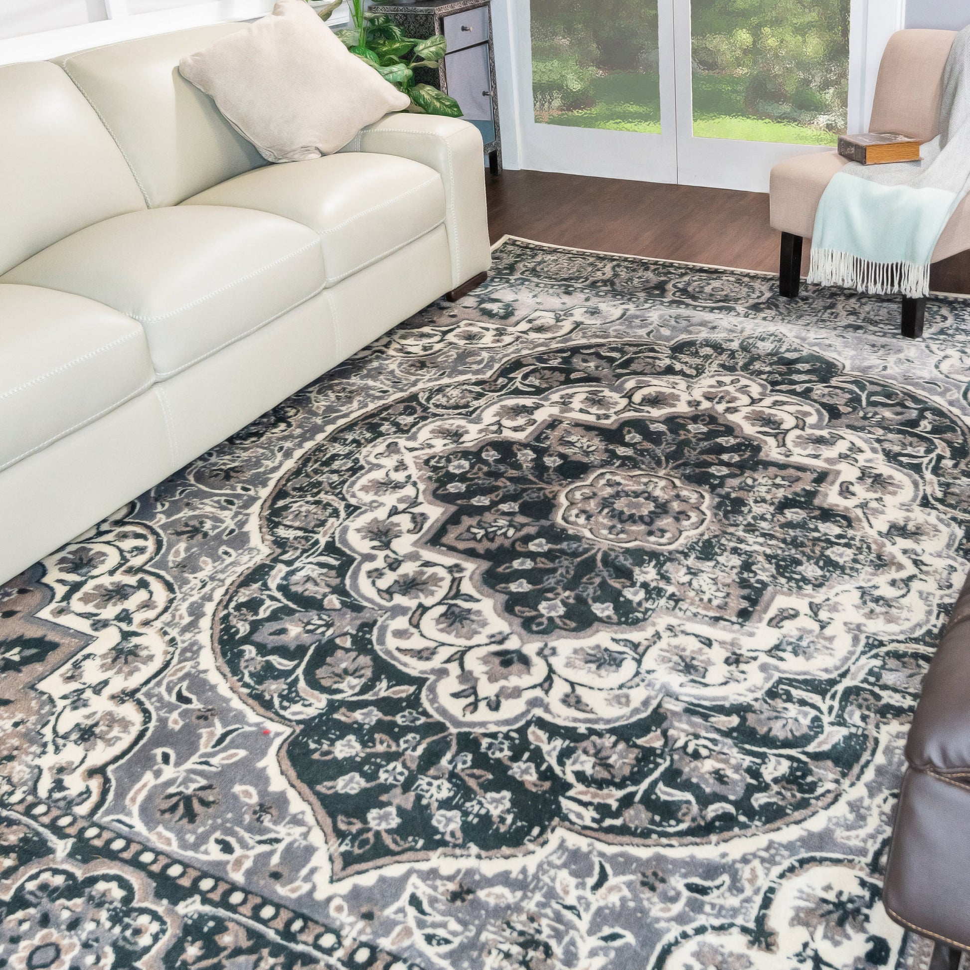 Bodhi Vintage Floral Classic Medallion Indoor Area Rug or Runner - Nightful Blue