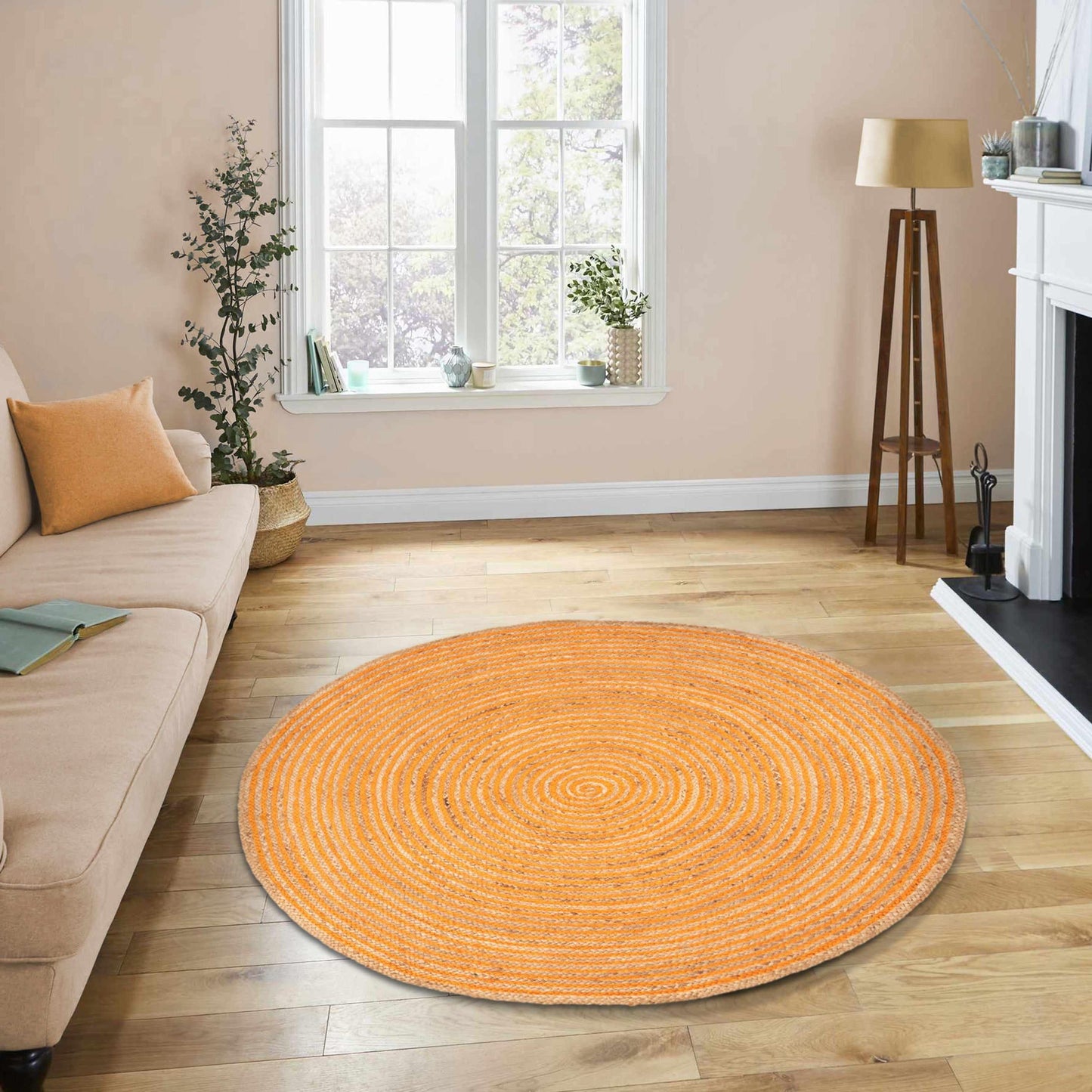 Superior Braided Round Jute Indoor Area Rug - Orange