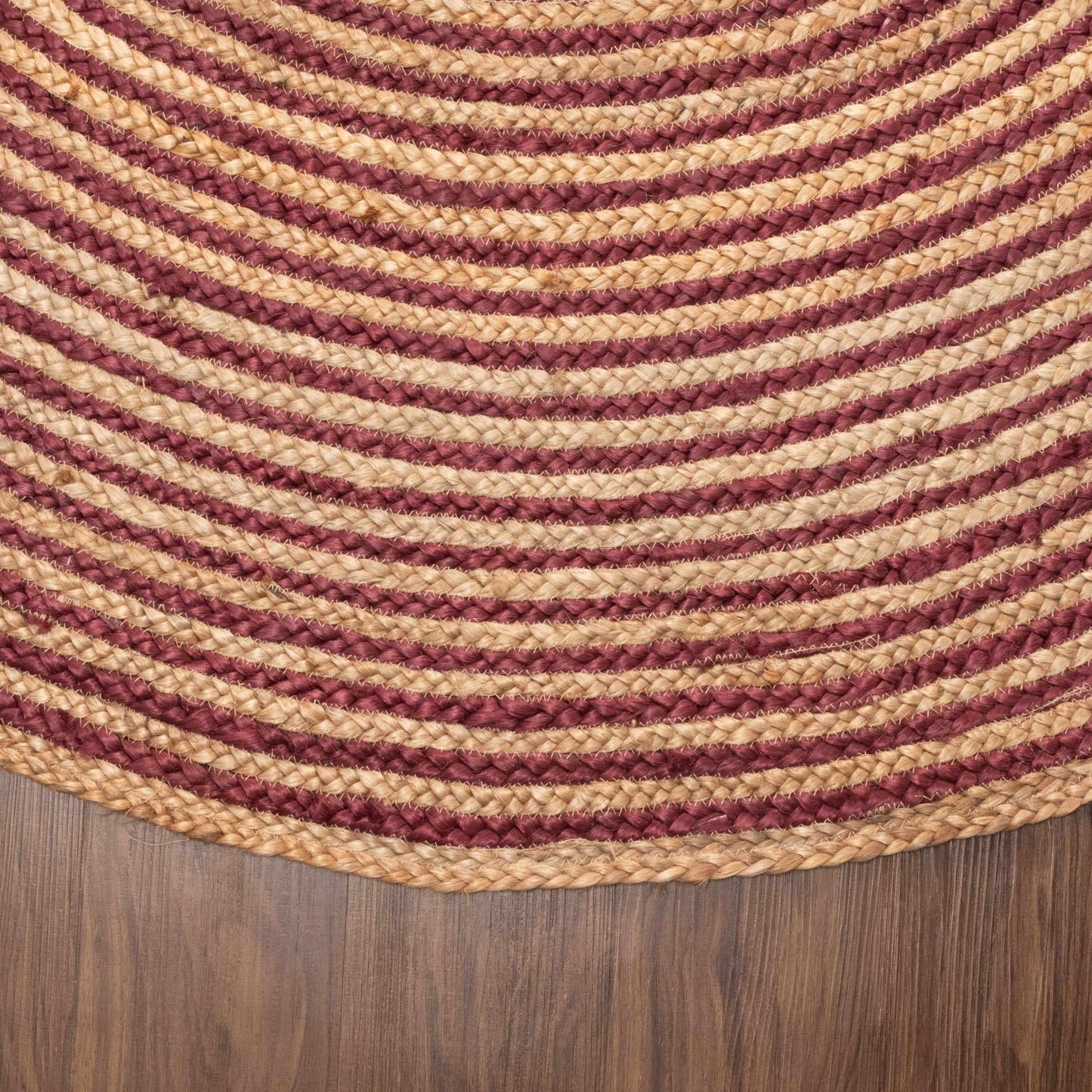 Superior Braided Round Jute Indoor Area Rug - Burgundy