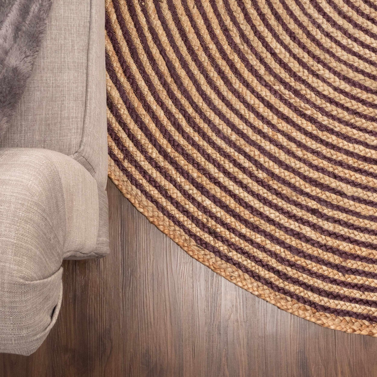 Superior Braided Round Jute Indoor Area Rug - Purple
