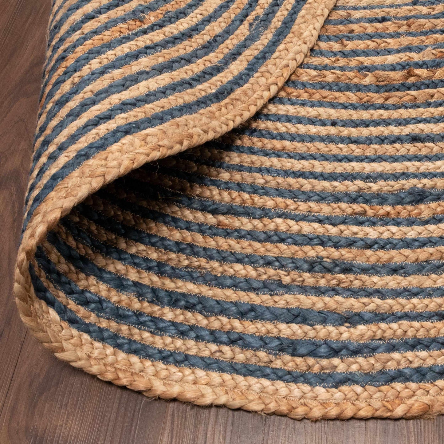 Superior Braided Round Jute Indoor Area Rug - Light Blue