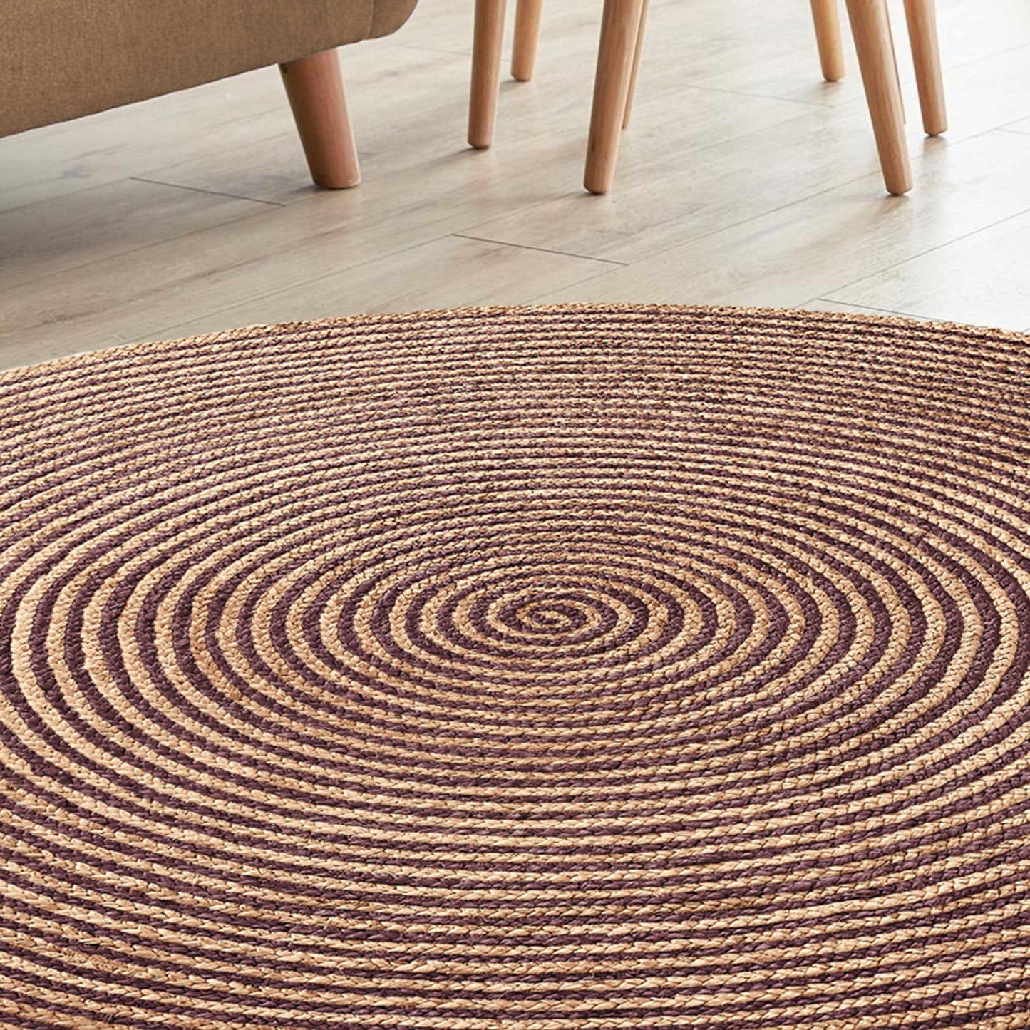 Superior Braided Round Jute Indoor Area Rug - Purple