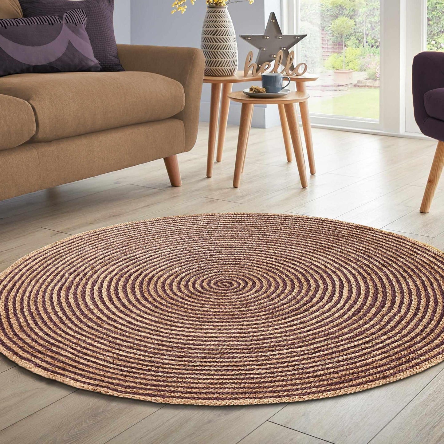 Superior Braided Round Jute Indoor Area Rug - Coffee