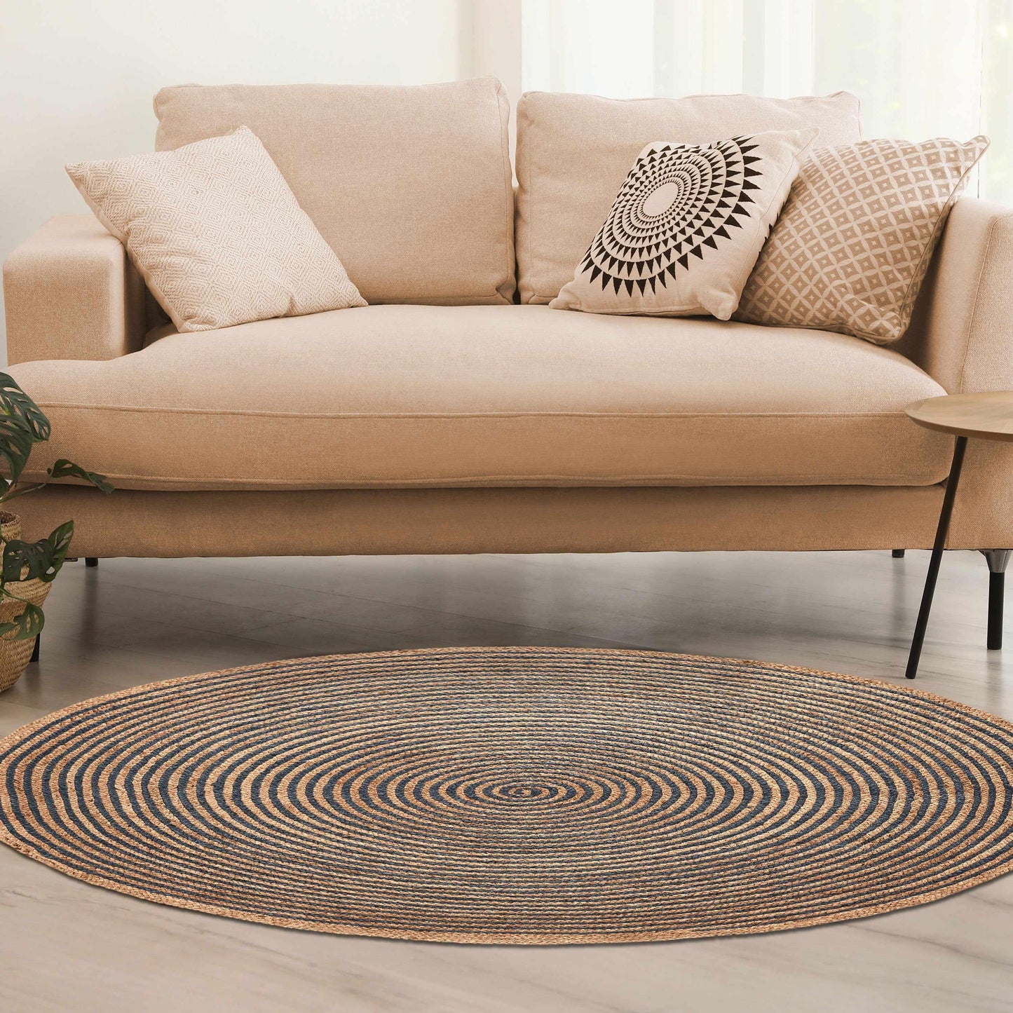 Superior Braided Round Jute Indoor Area Rug - Light Blue