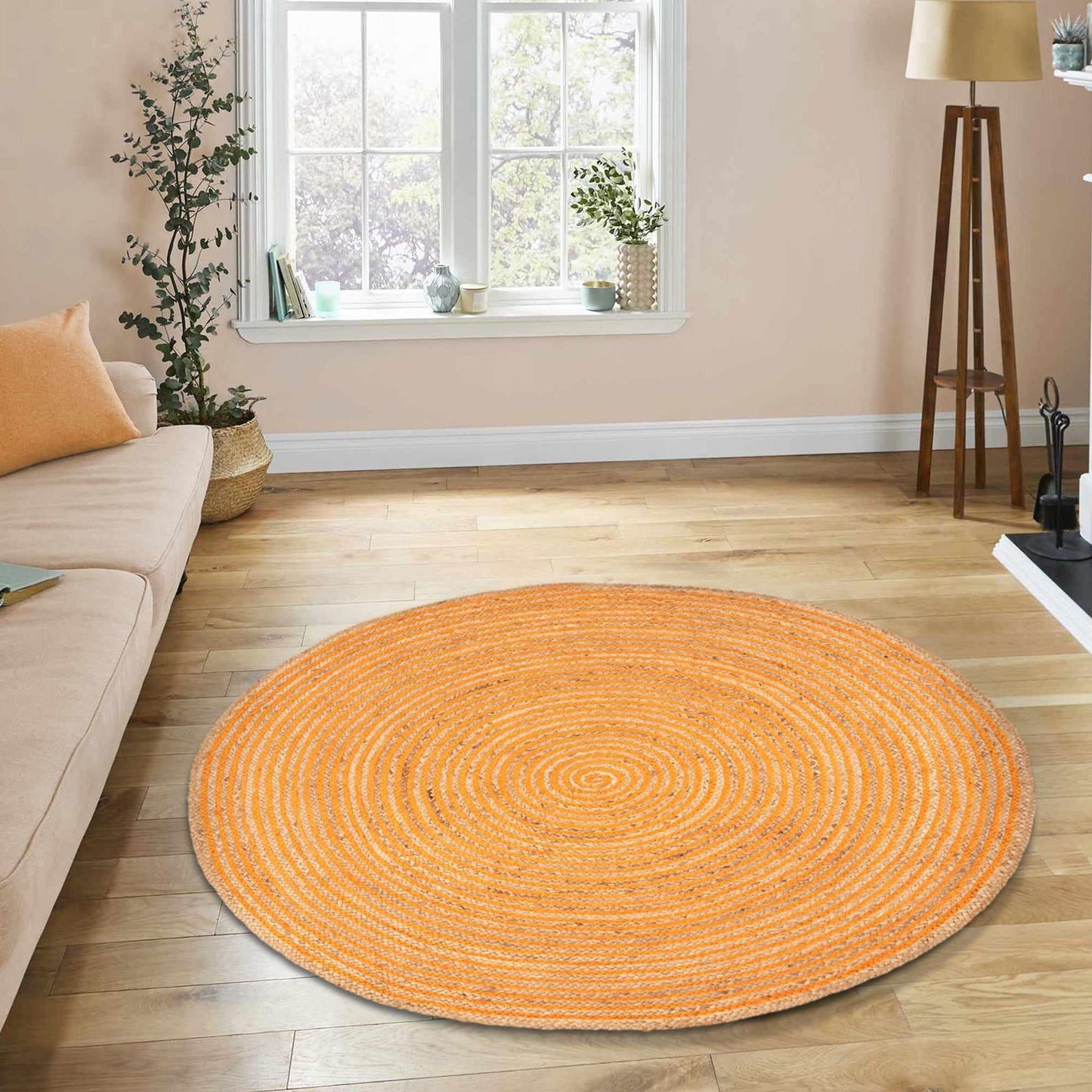 Superior Braided Round Jute Indoor Area Rug - Orange