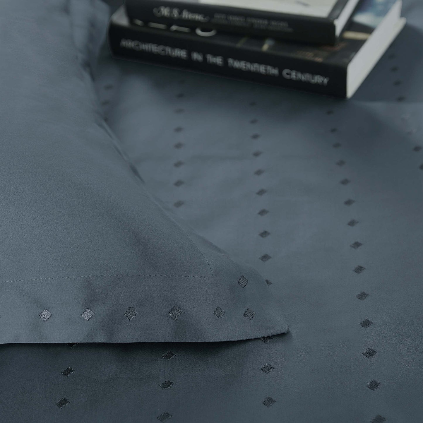 Brandon Diamond Embroidered Solid Cotton Duvet Cover Set - Gray