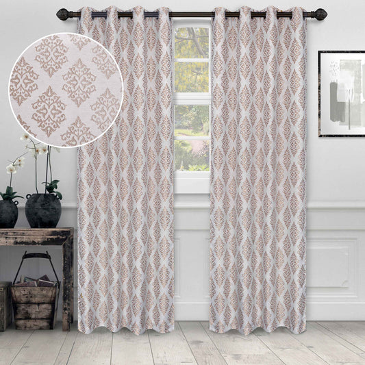 Venetian Damask Jacquard Curtain Panels, Set of 2 - Brass