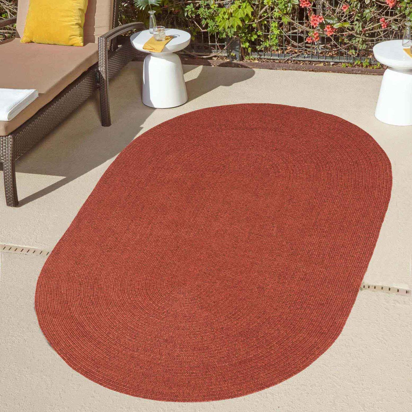 Classic Braided Weave Oval Area Rug Indoor Outdoor Rugs - Brick