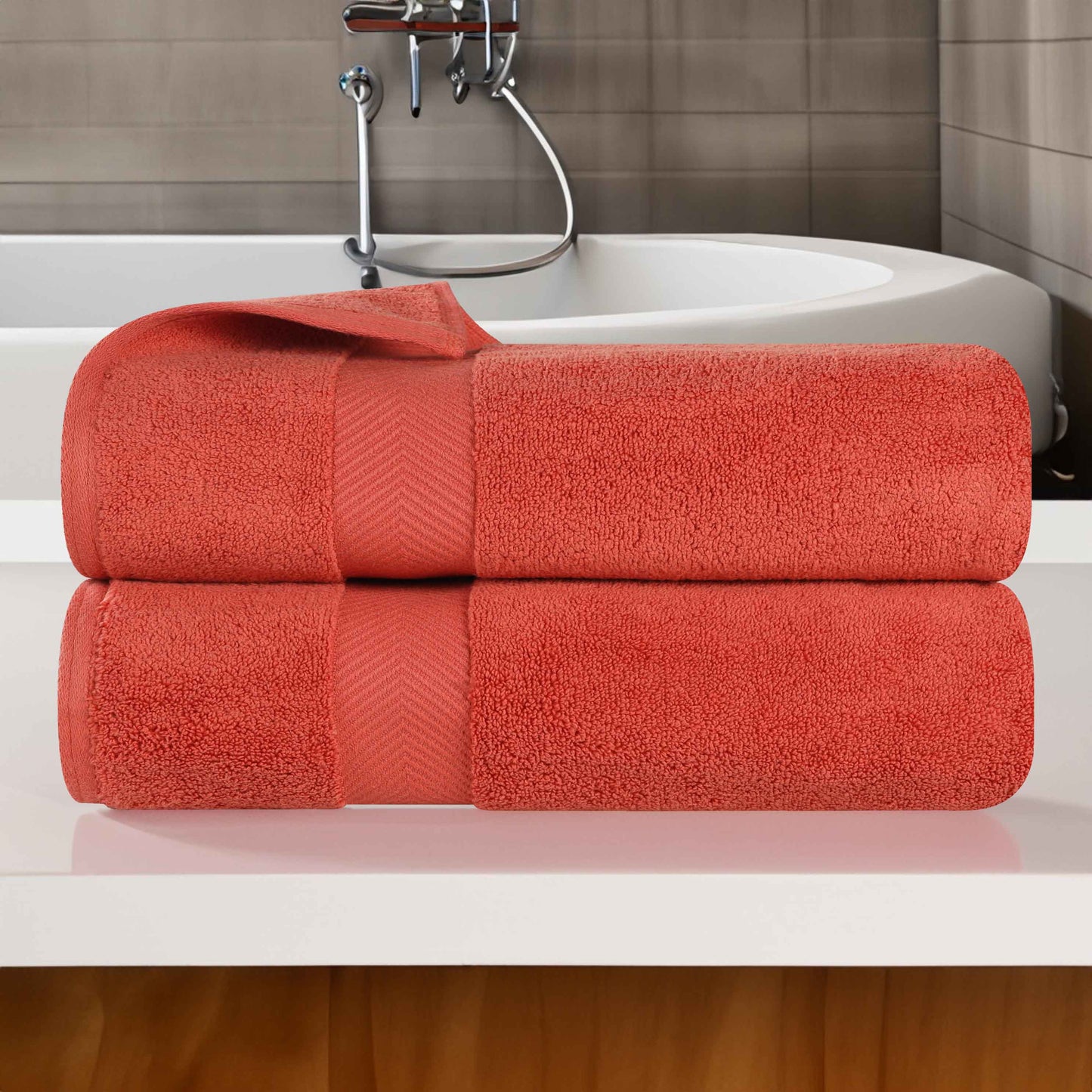Zero Twist Smart Dry Combed Cotton 2 Piece Bath Towel Set - Brick